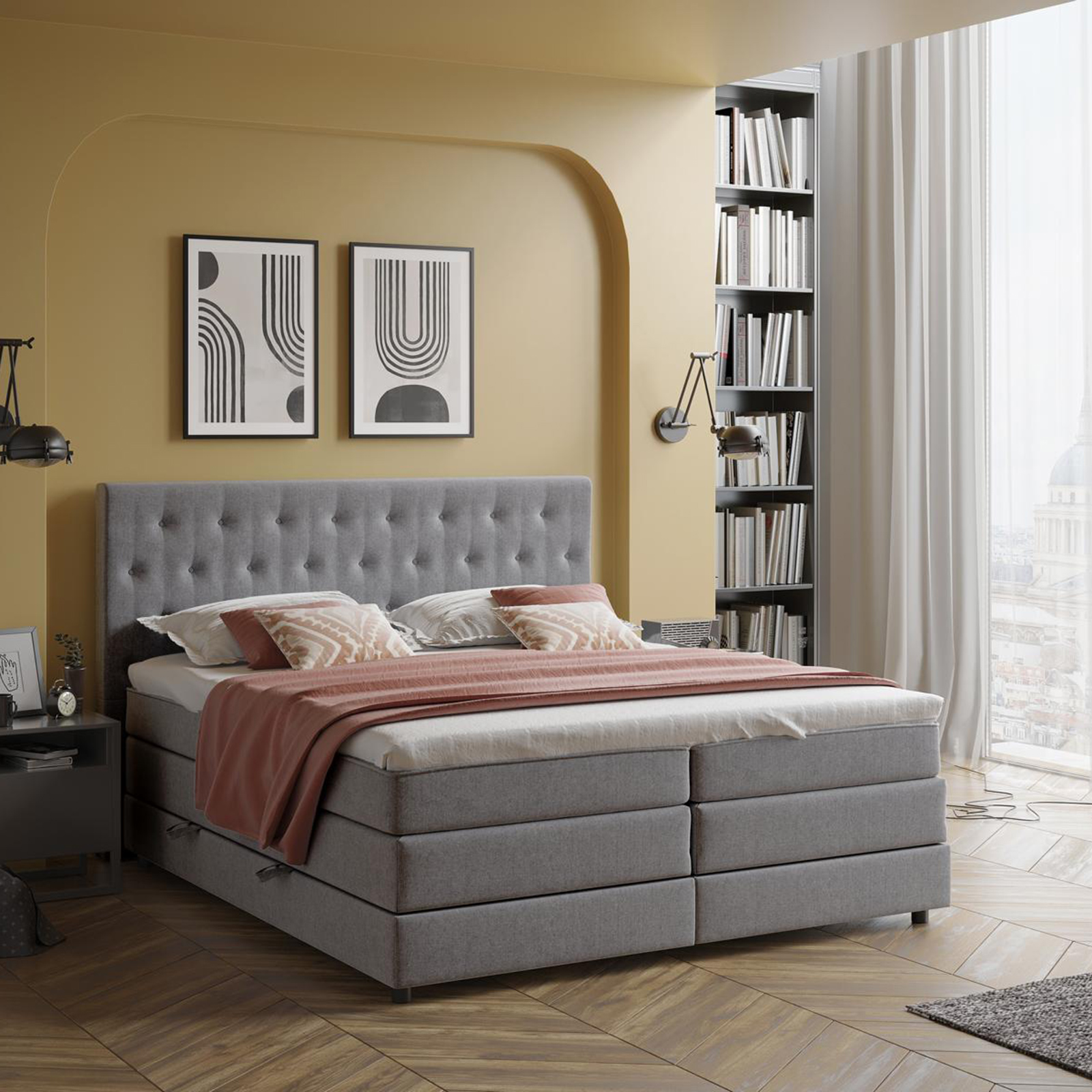 Boxspringbett - silber - H3 - 180x200 cm
