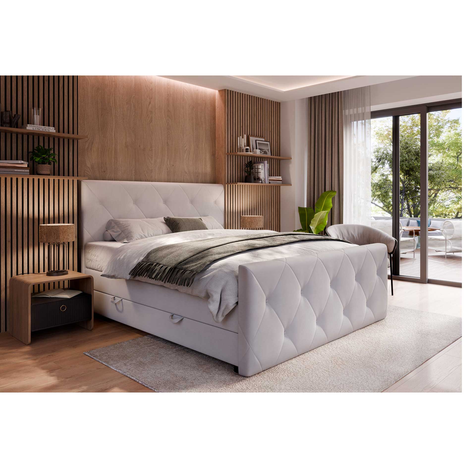 Boxspringbett - silber - H3 - mit Bettkasten - 180x200 cm 