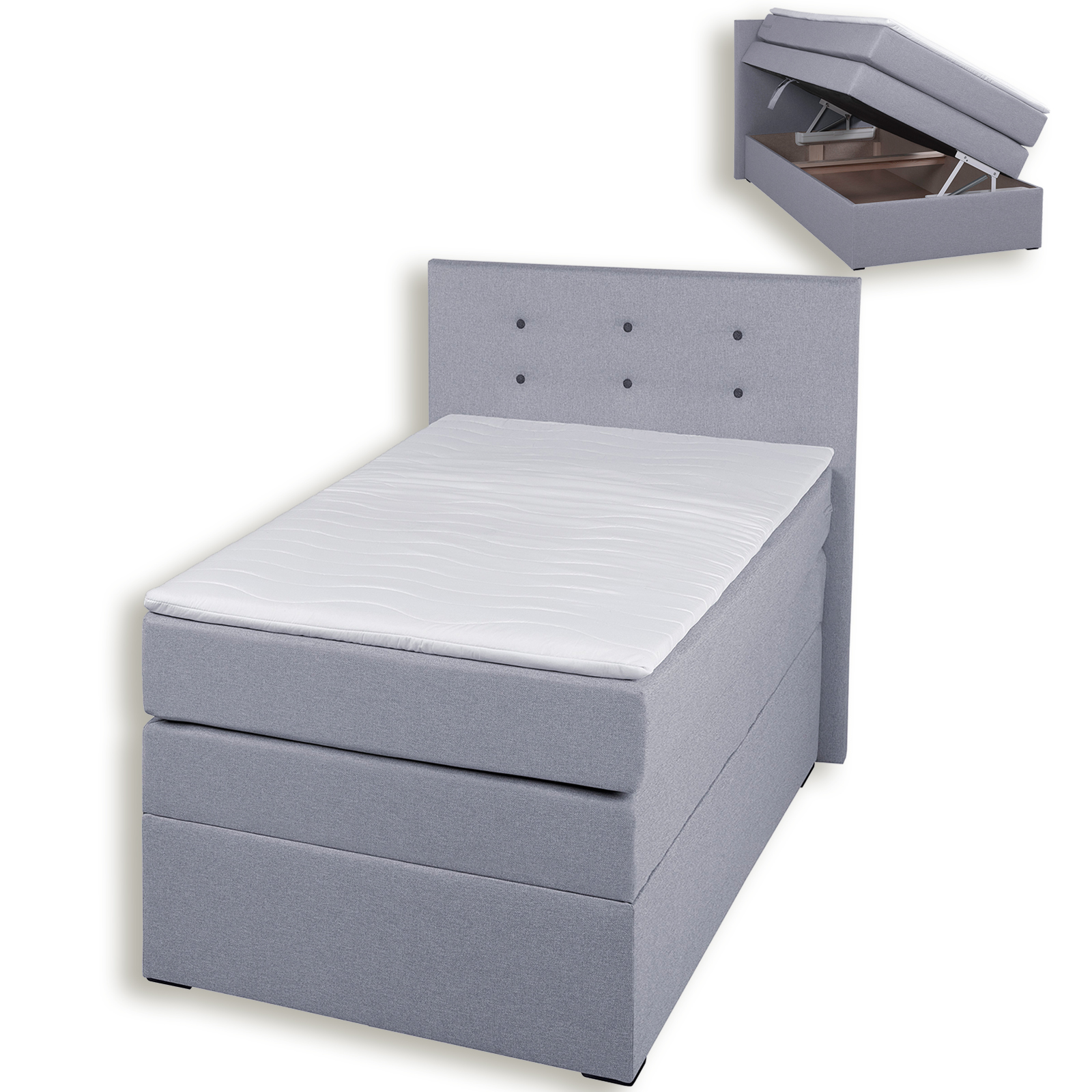 Boxspringbett - silber - H3 - mit Topper - 90x200 cm