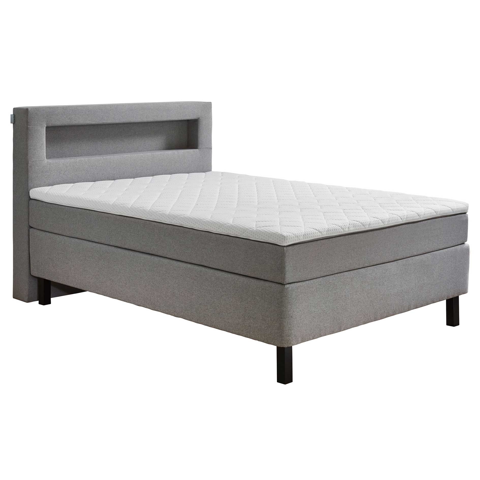 Boxspringbett - silber - LED-Beleuchtung - USB - Topper - 140x200 cm