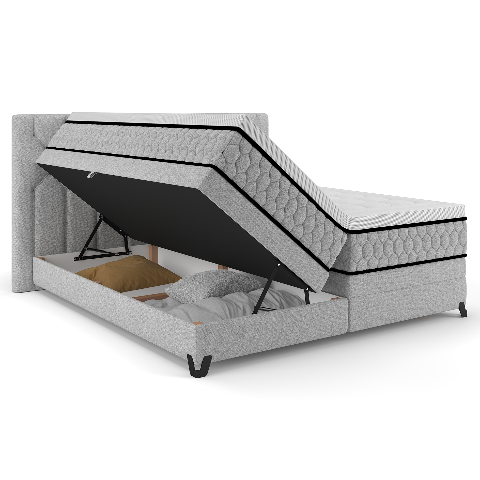 Boxspringbett - silber - mit Bettkasten - H2/H3 - 180x200 cm