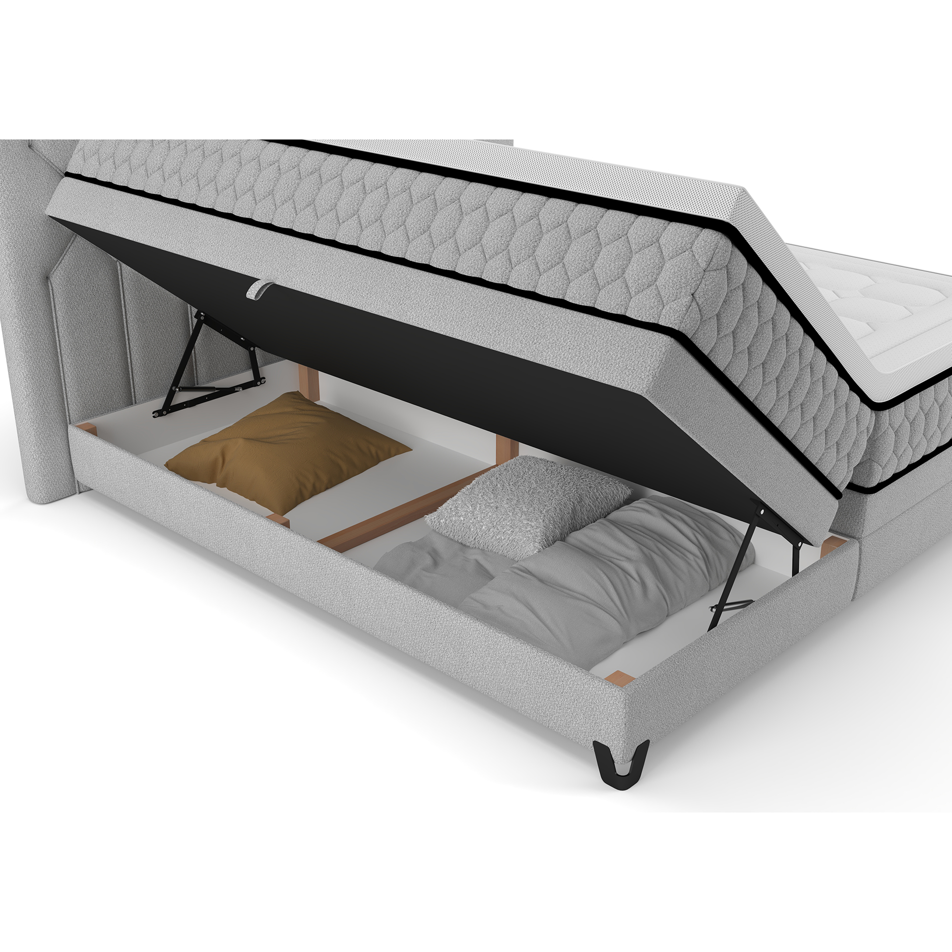 Boxspringbett - silber - mit Bettkasten - H2/H3 - 180x200 cm