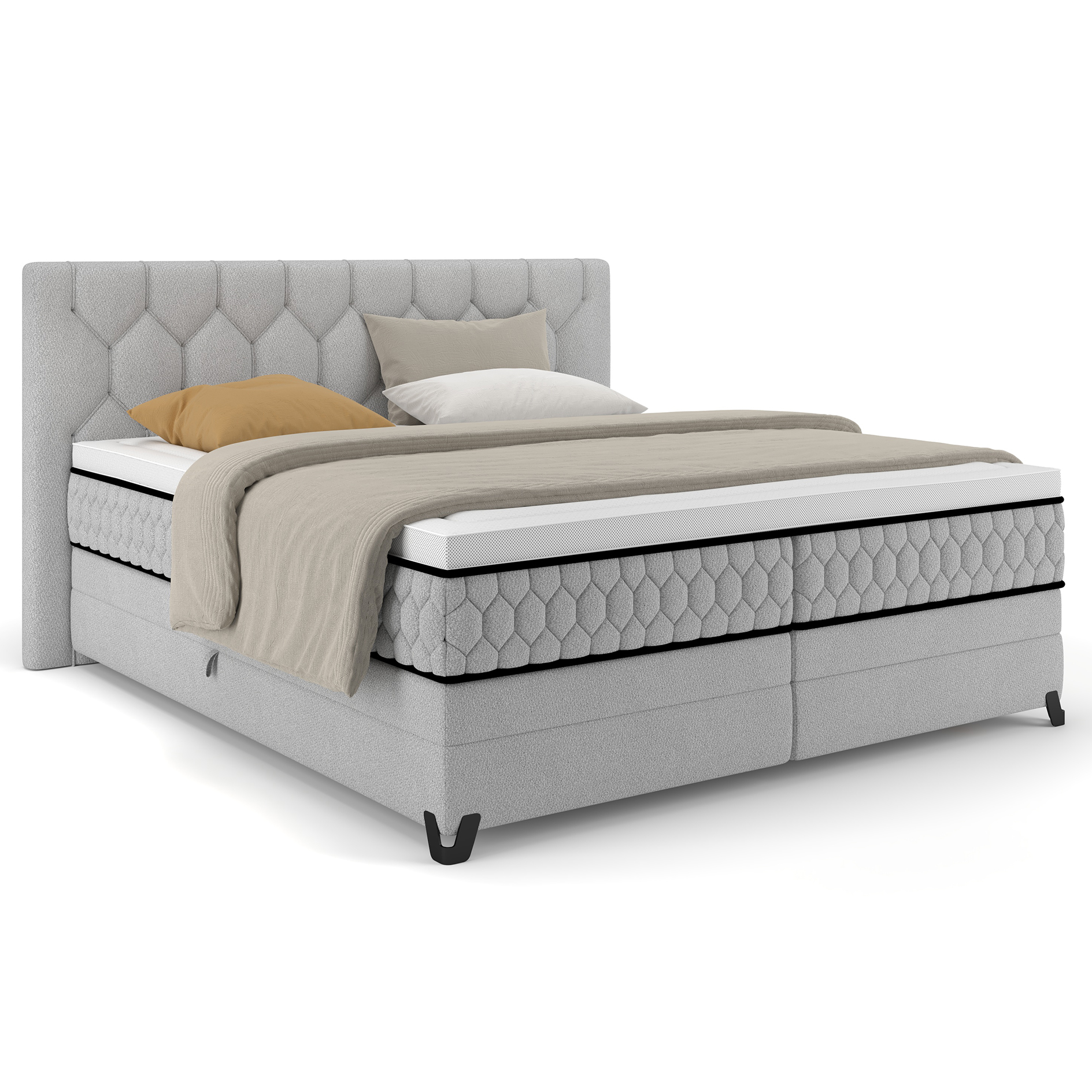 Boxspringbett - silber - mit Bettkasten - H2/H3 - 180x200 cm
