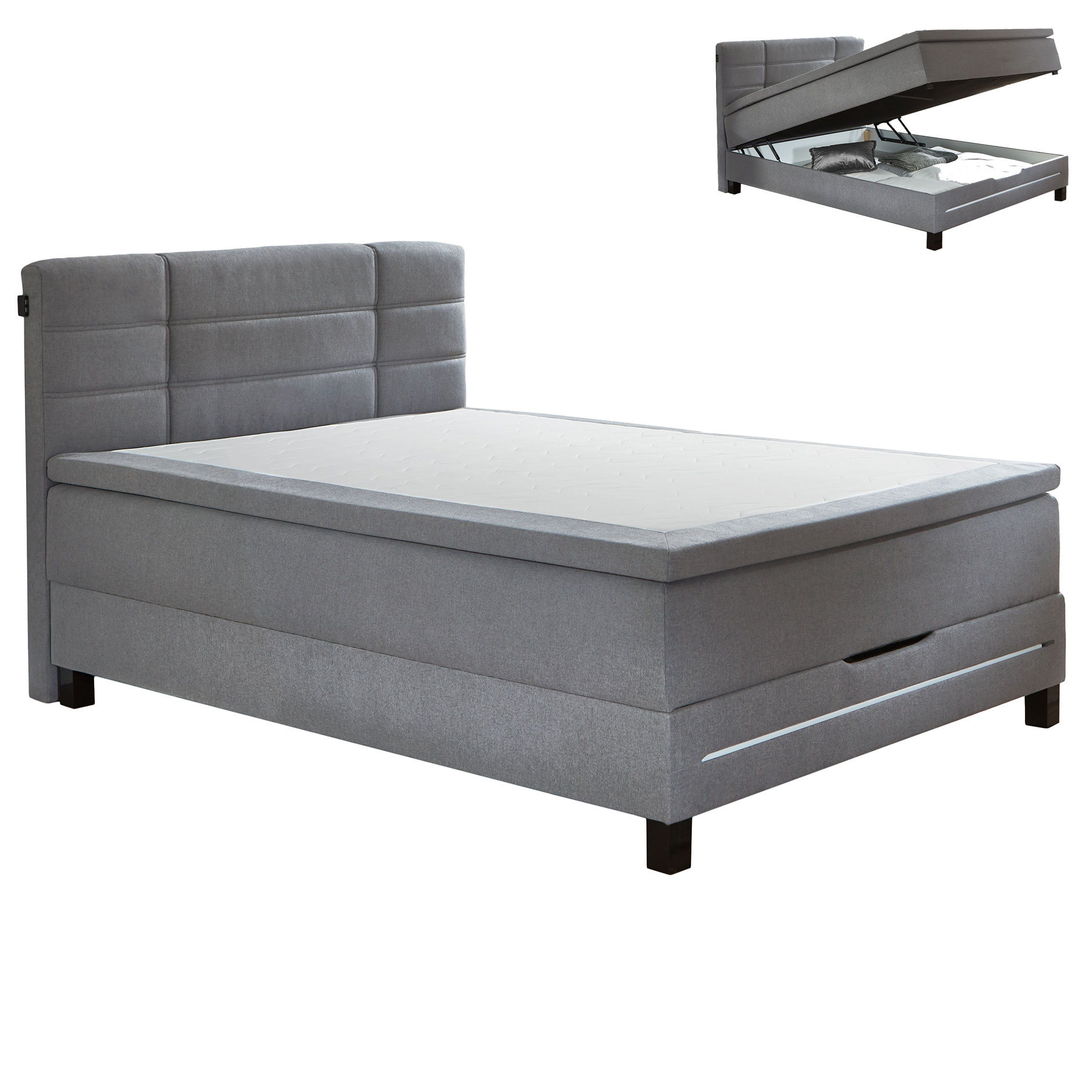 Boxspringbett - silber - Staukasten - LED-Beleuchtung - 140x200 cm