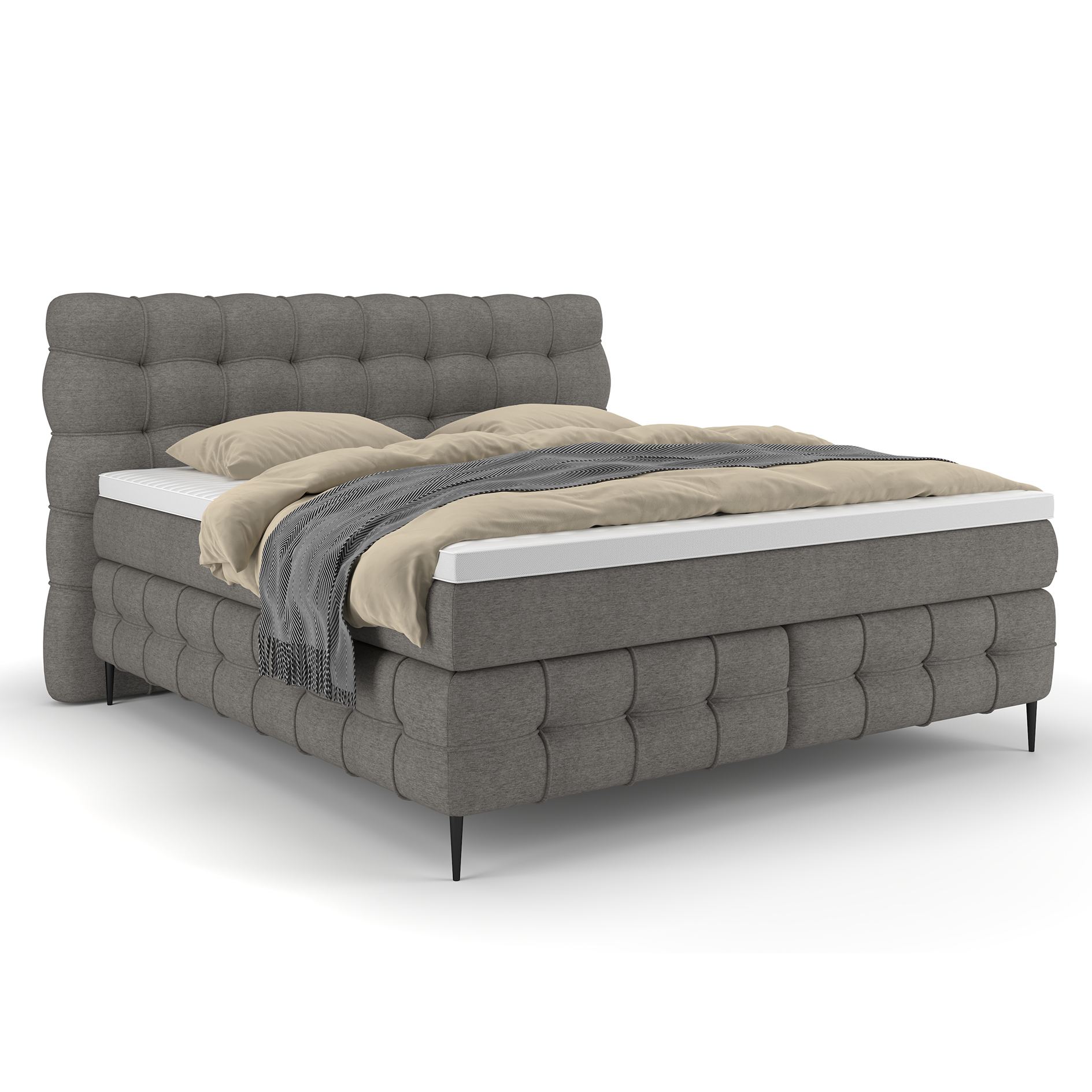 Boxspringbett - stein - Viskose-/Memoryschaumtopper - H2/H3 - 180x200 cm