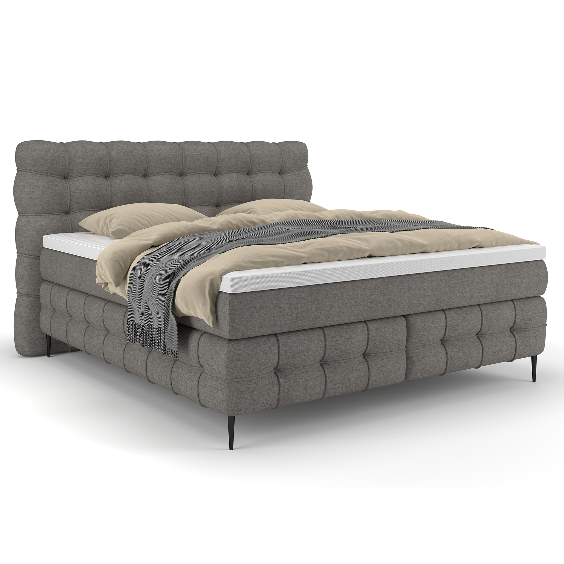 Boxspringbett - stone - Kaltschaumtopper - H2/H3 - 180x200 cm