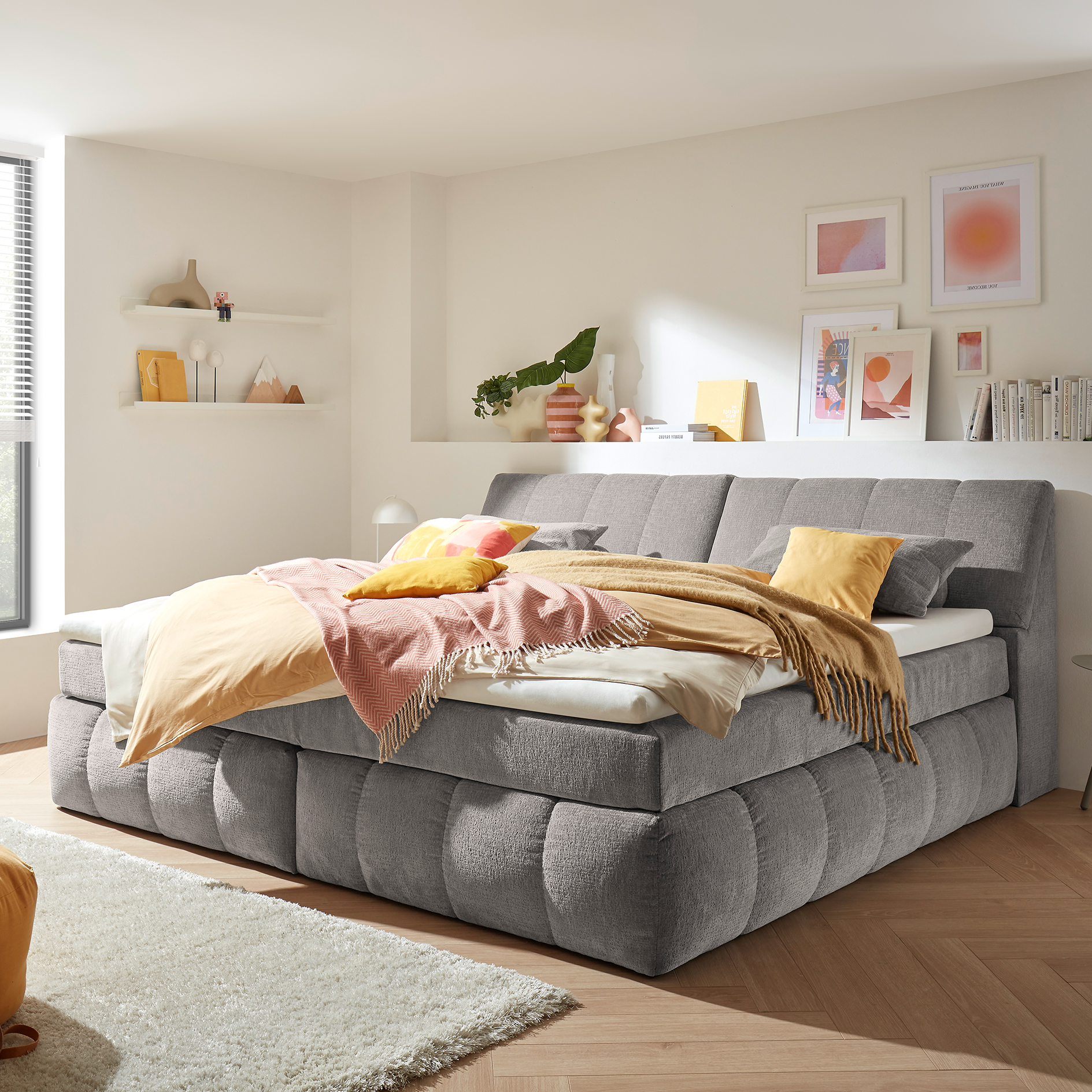 Boxspringbett - stone - mit Topper - H2 - 180x200 cm 