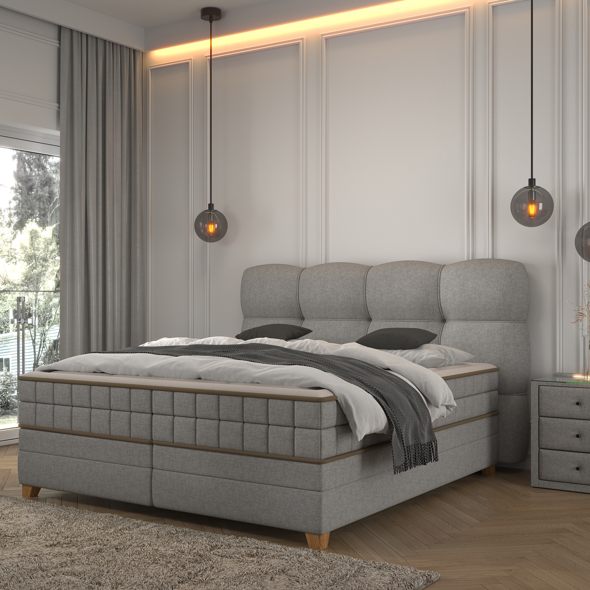 Boxspringbett - taupe - H2/H3 - Bettkasten - 180x200 cm 