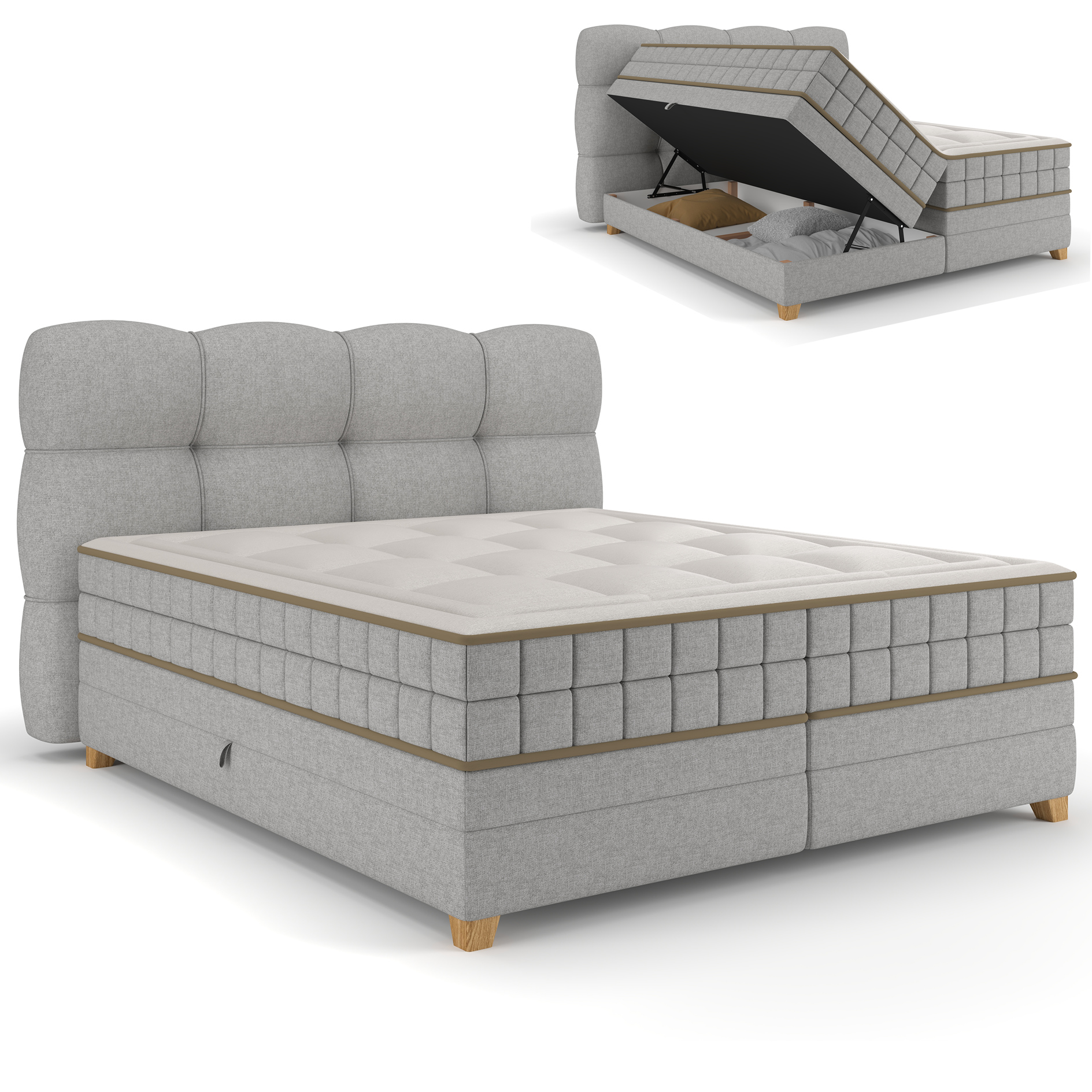 Boxspringbett - taupe - H2/H3 - Bettkasten - 180x200 cm