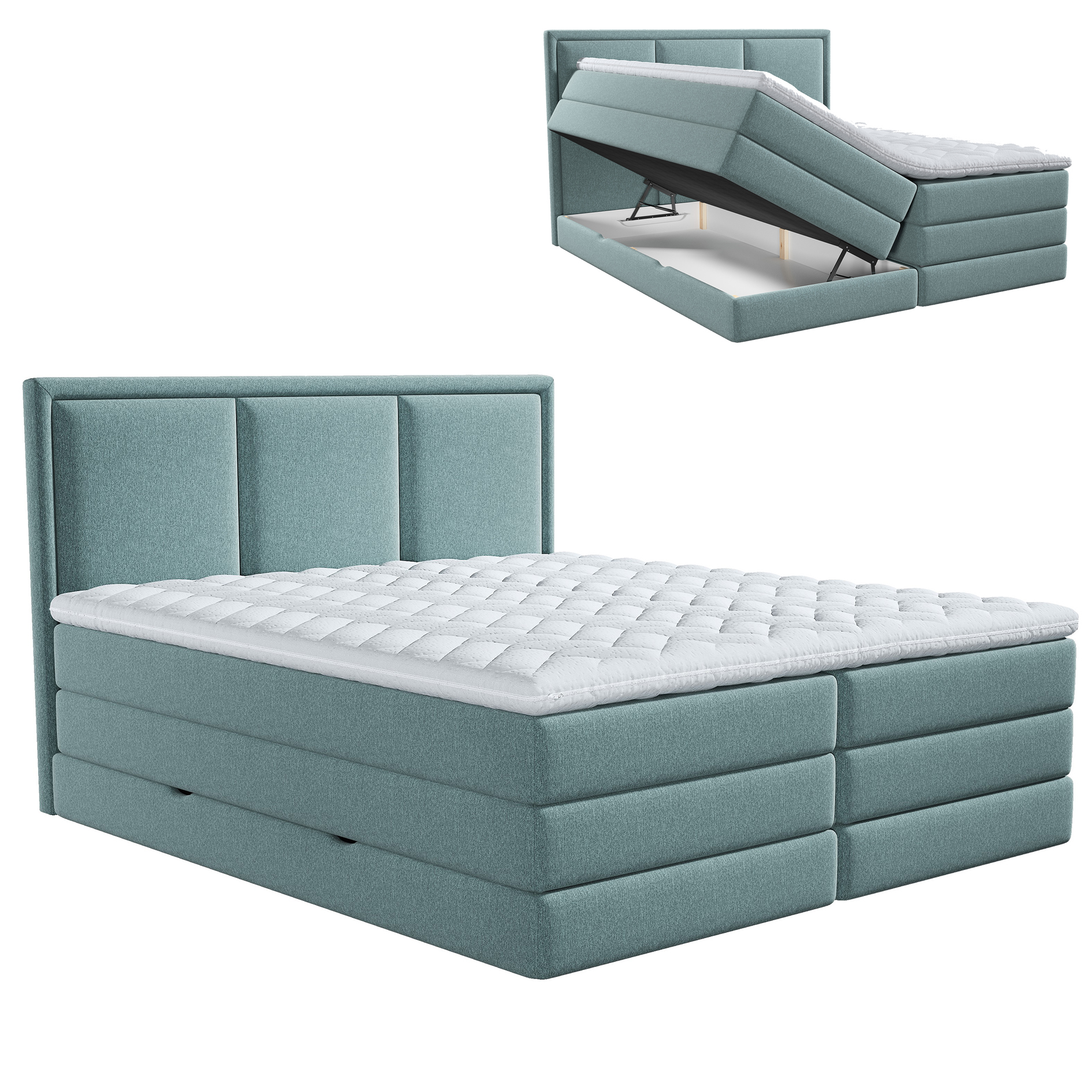 Boxspringbett - türkis - H3/H4 - Bettkasten - inklusive Topper - 160x200 cm