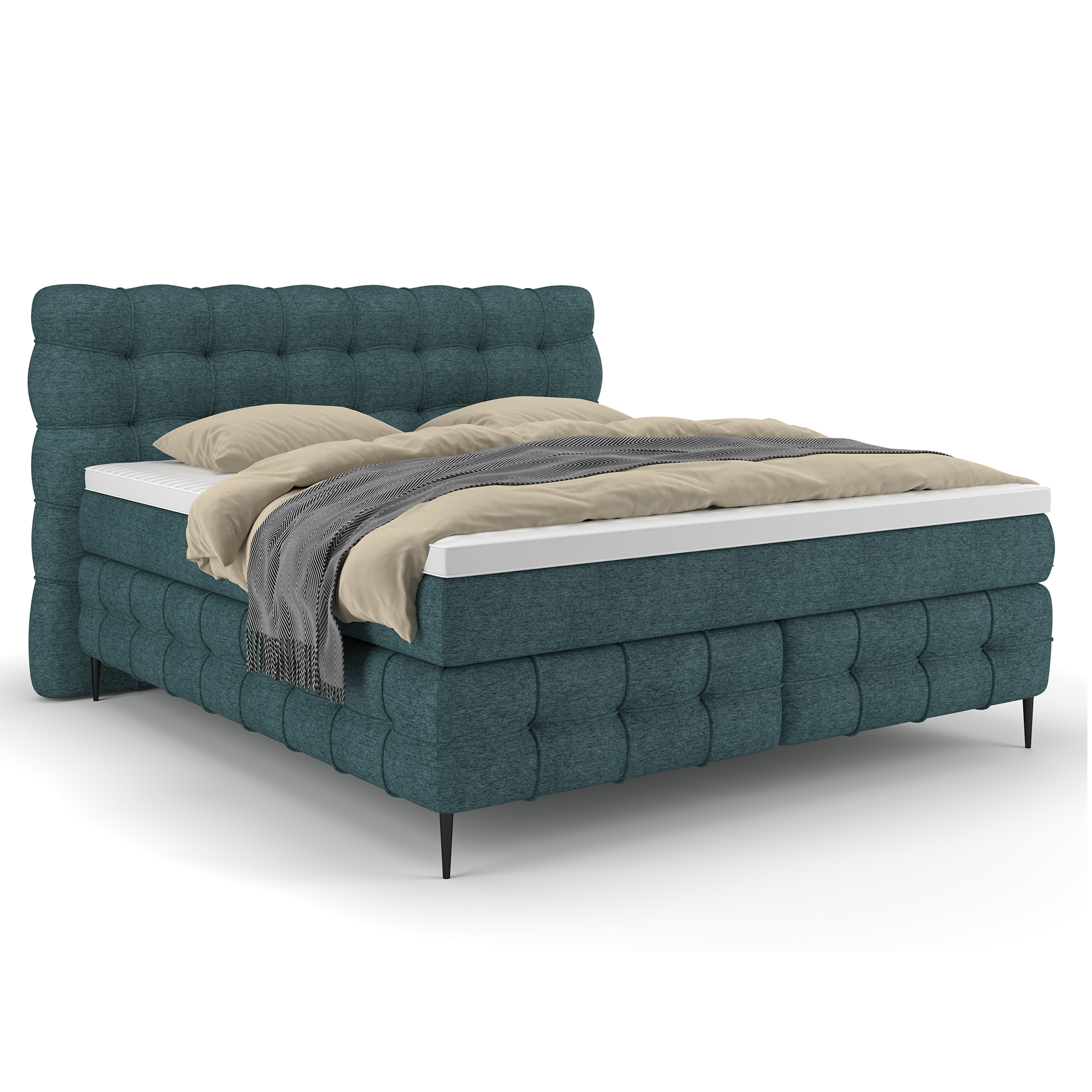 Boxspringbett - türkis - Kaltschaumtopper - H2/H3 - 180x200 cm