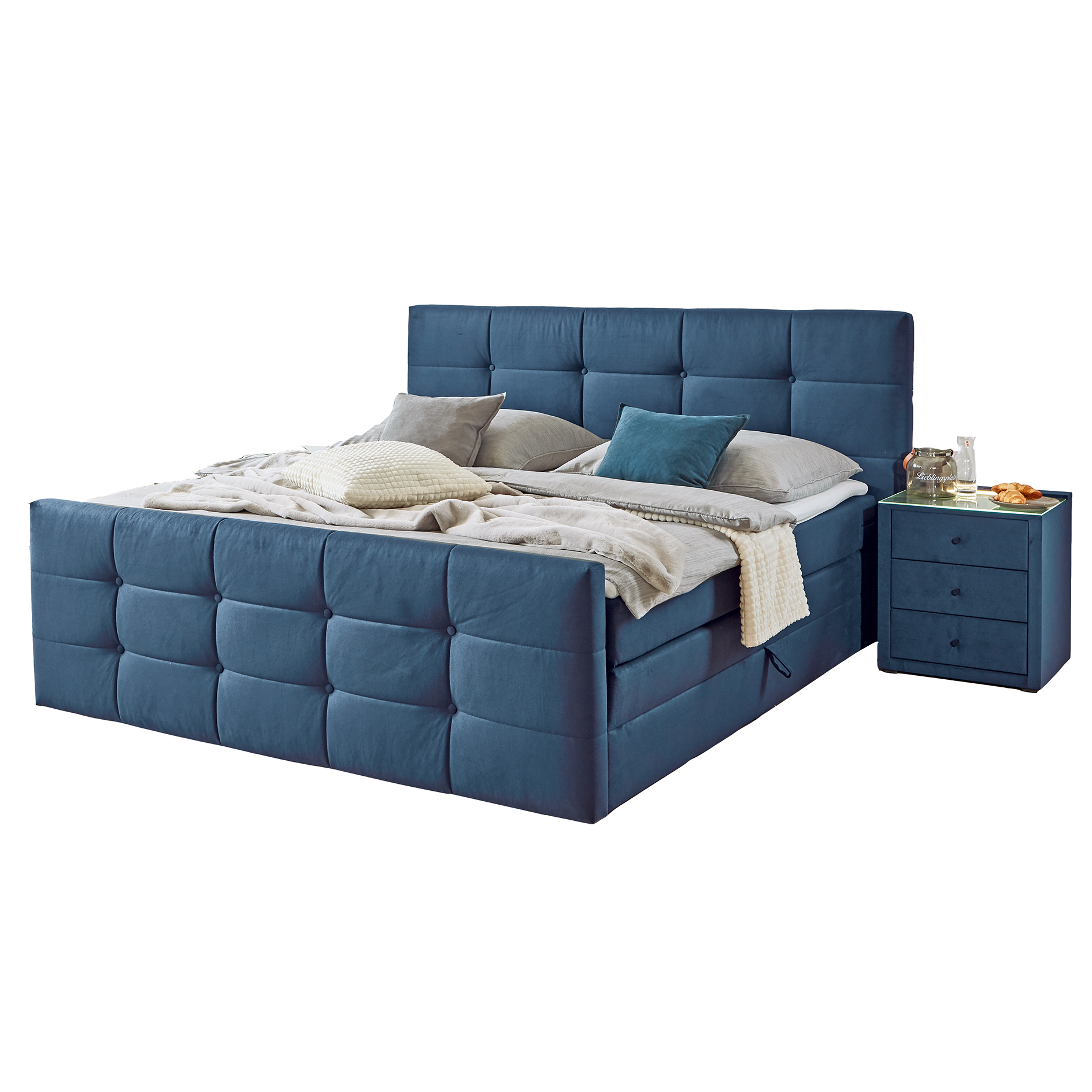Boxspringbett - türkis - mit Bettkasten - H2 - 180x200 cm