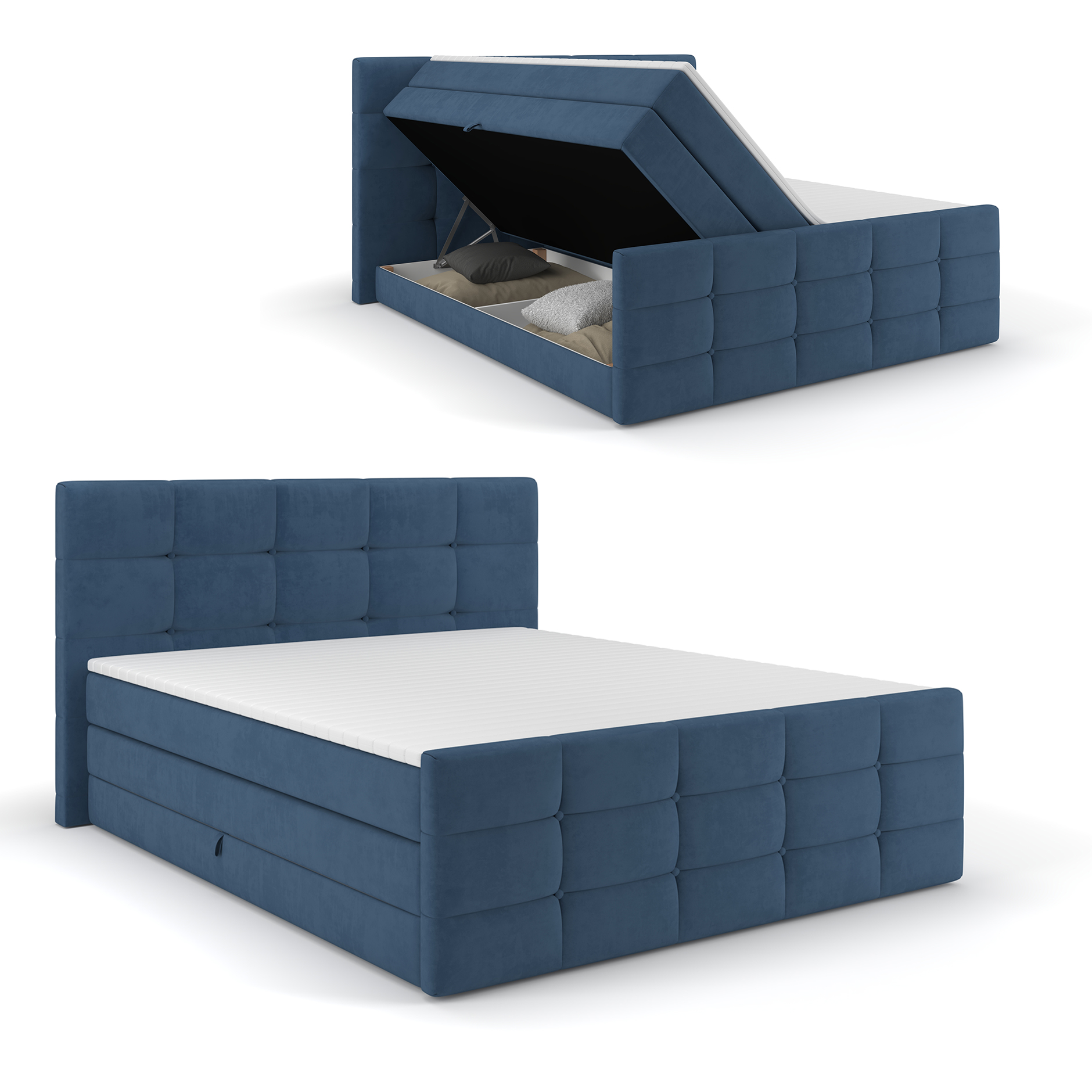 Boxspringbett - türkis - mit Bettkasten - H2/H3 - 180x200 cm