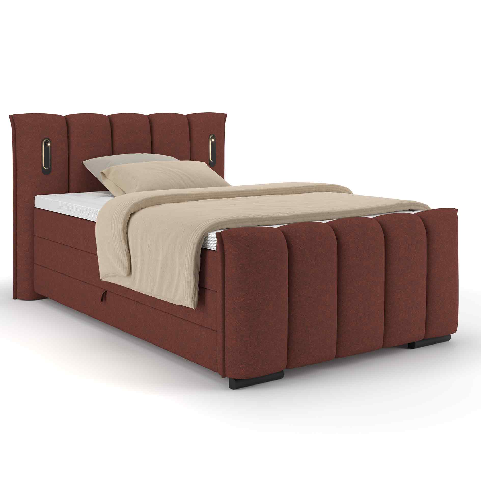 Boxspringbett - weinrot - H2/H3 - inklusive Topper - 120x200 cm