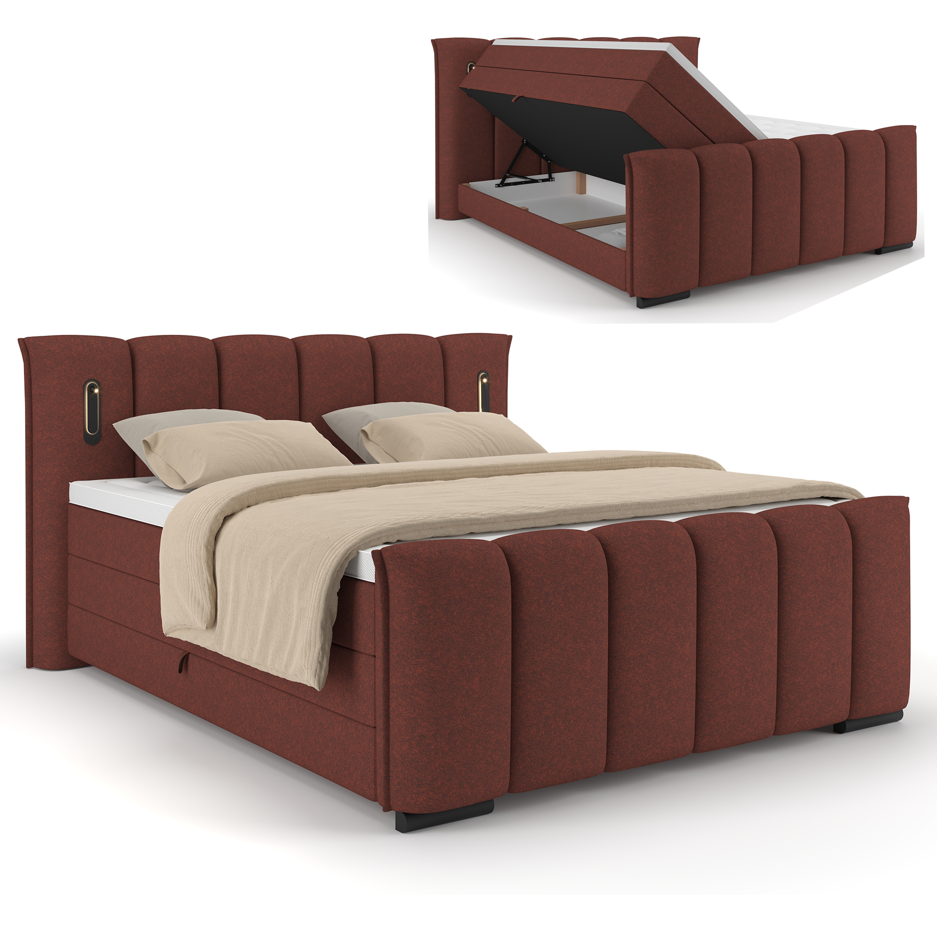Boxspringbett - weinrot - H2/H3 - inklusive Topper - 160x220 cm