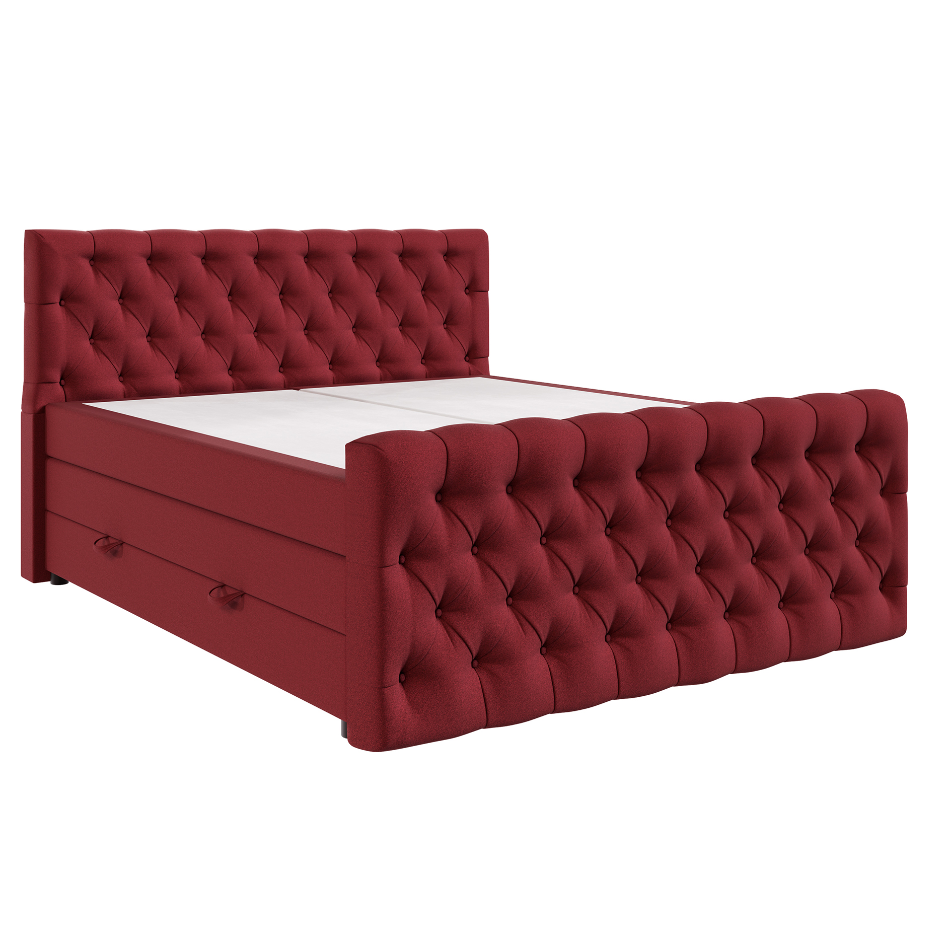 Boxspringbett - weinrot - H3 - 200x200 cm