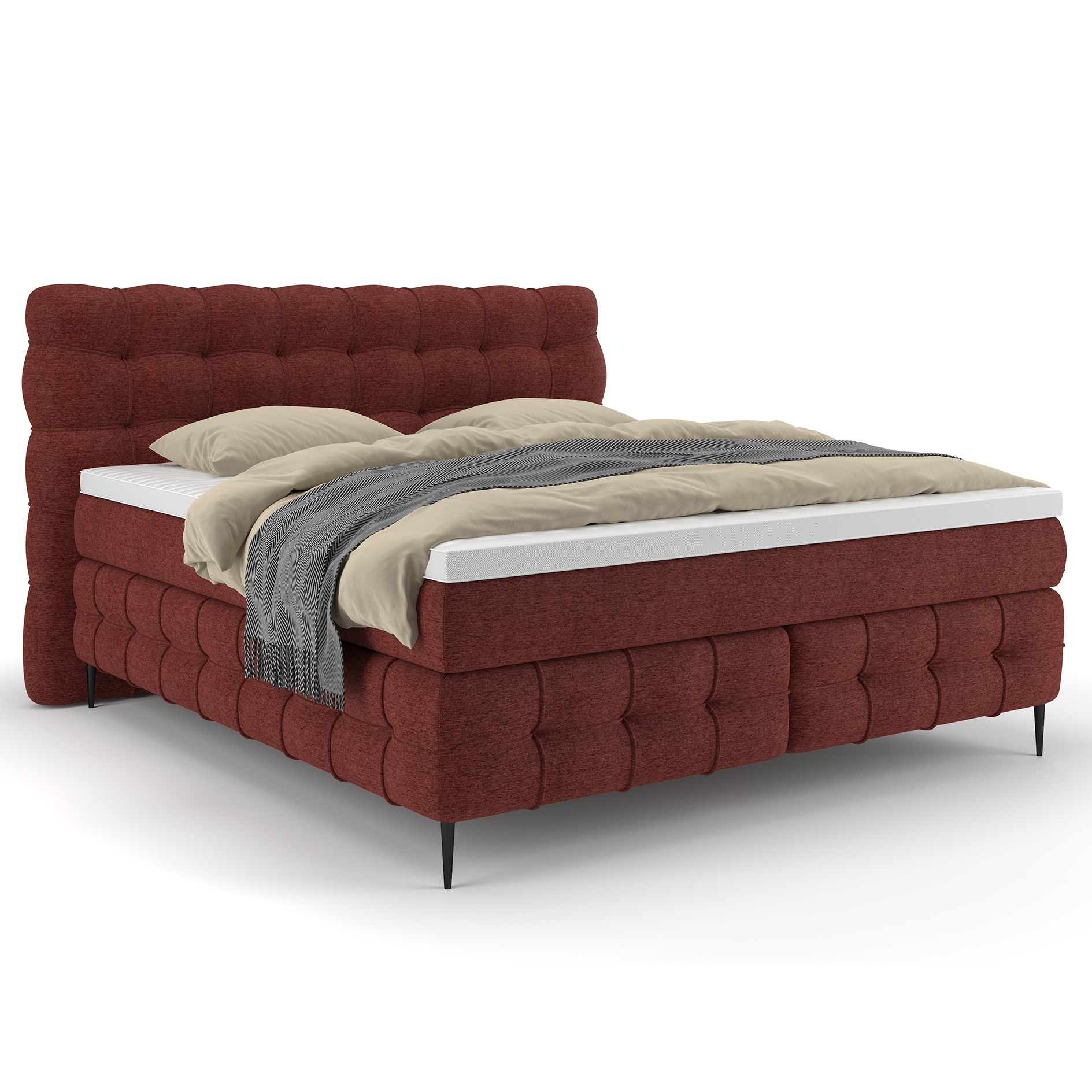 Boxspringbett - weinrot - Kaltschaumtopper - H2/H3 - 180x200 cm