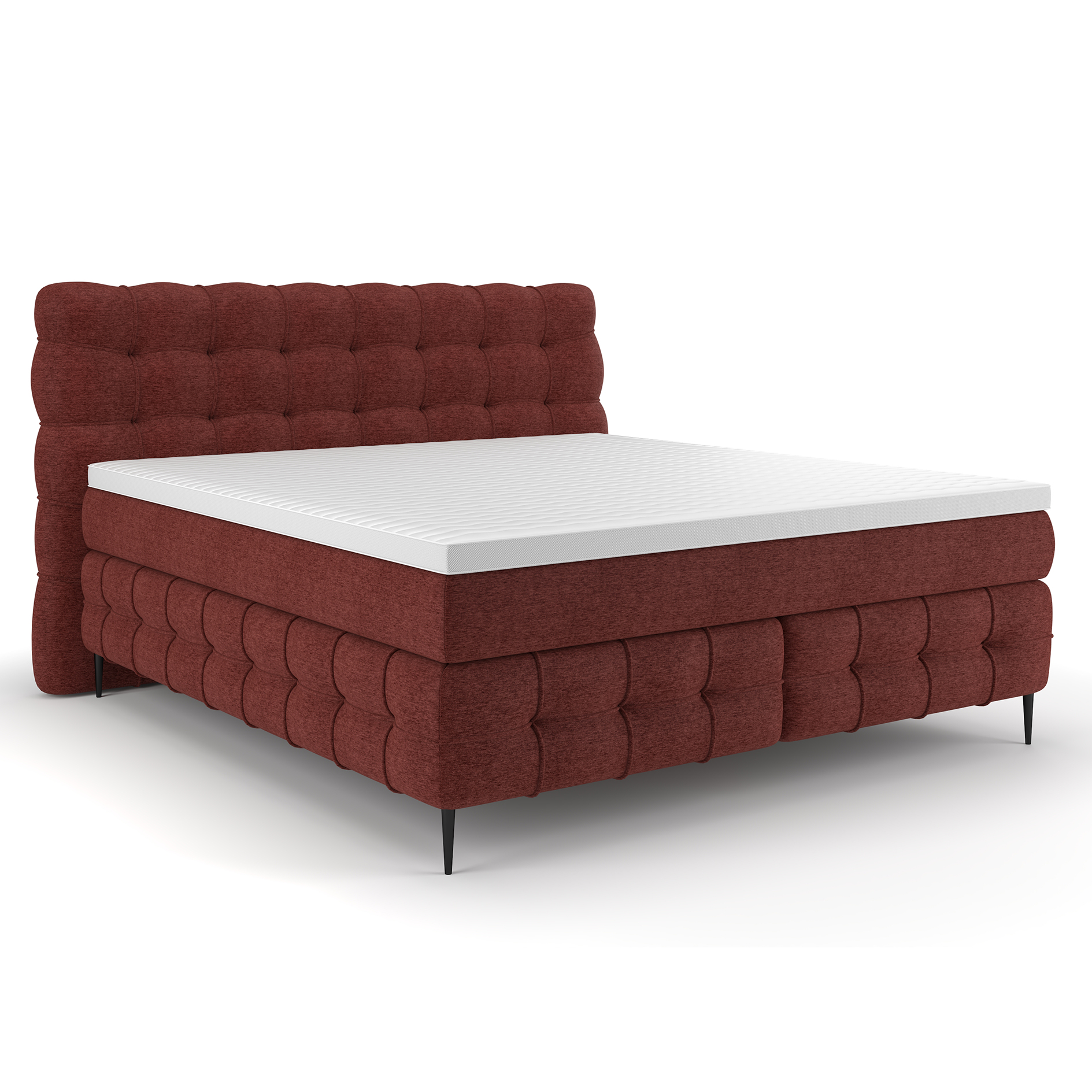 Boxspringbett - weinrot - Viskose-/Memoryschaumtopper - H2/H3 - 160x200 cm