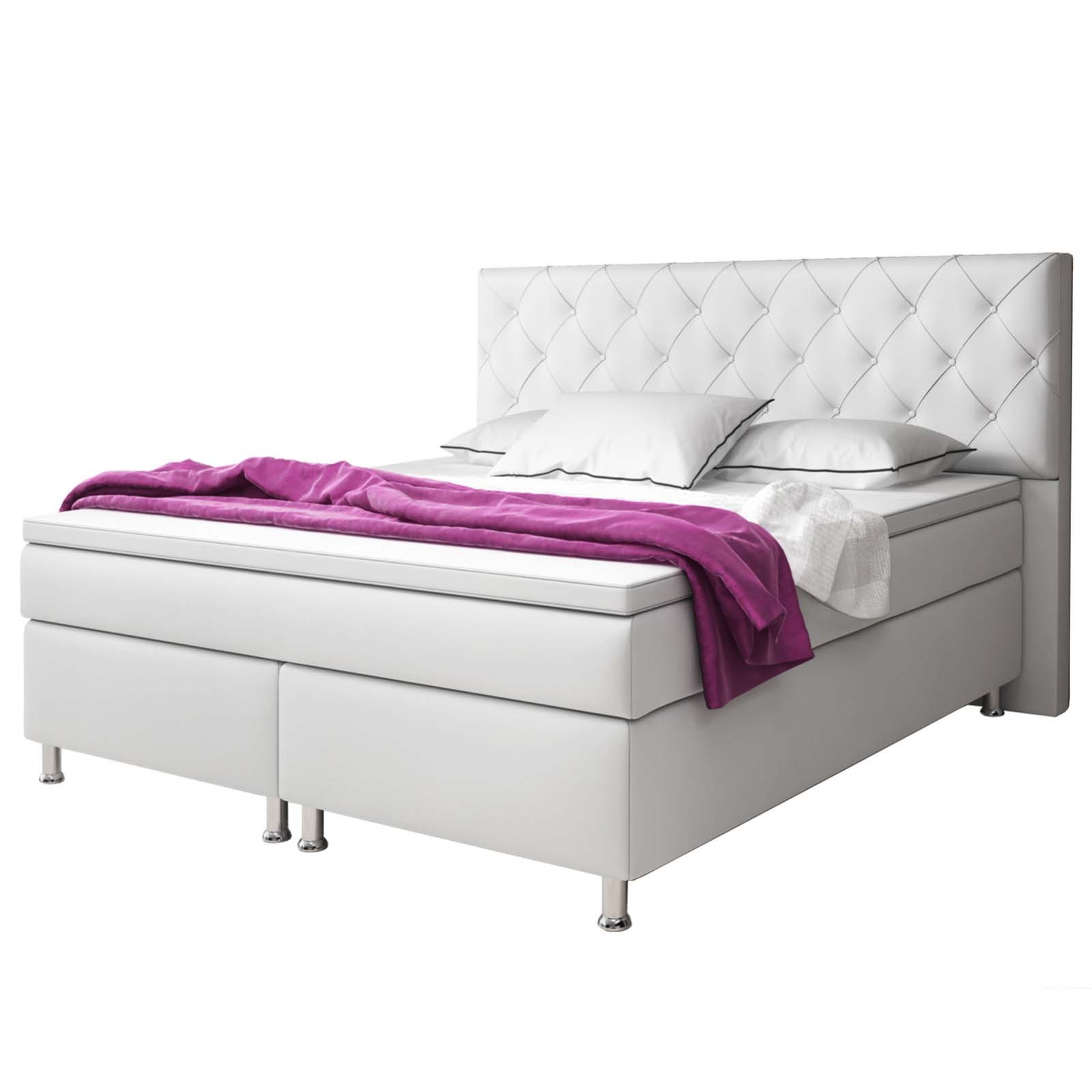 Boxspringbett - weiß - Kunstleder - H3 - 180x200 cm