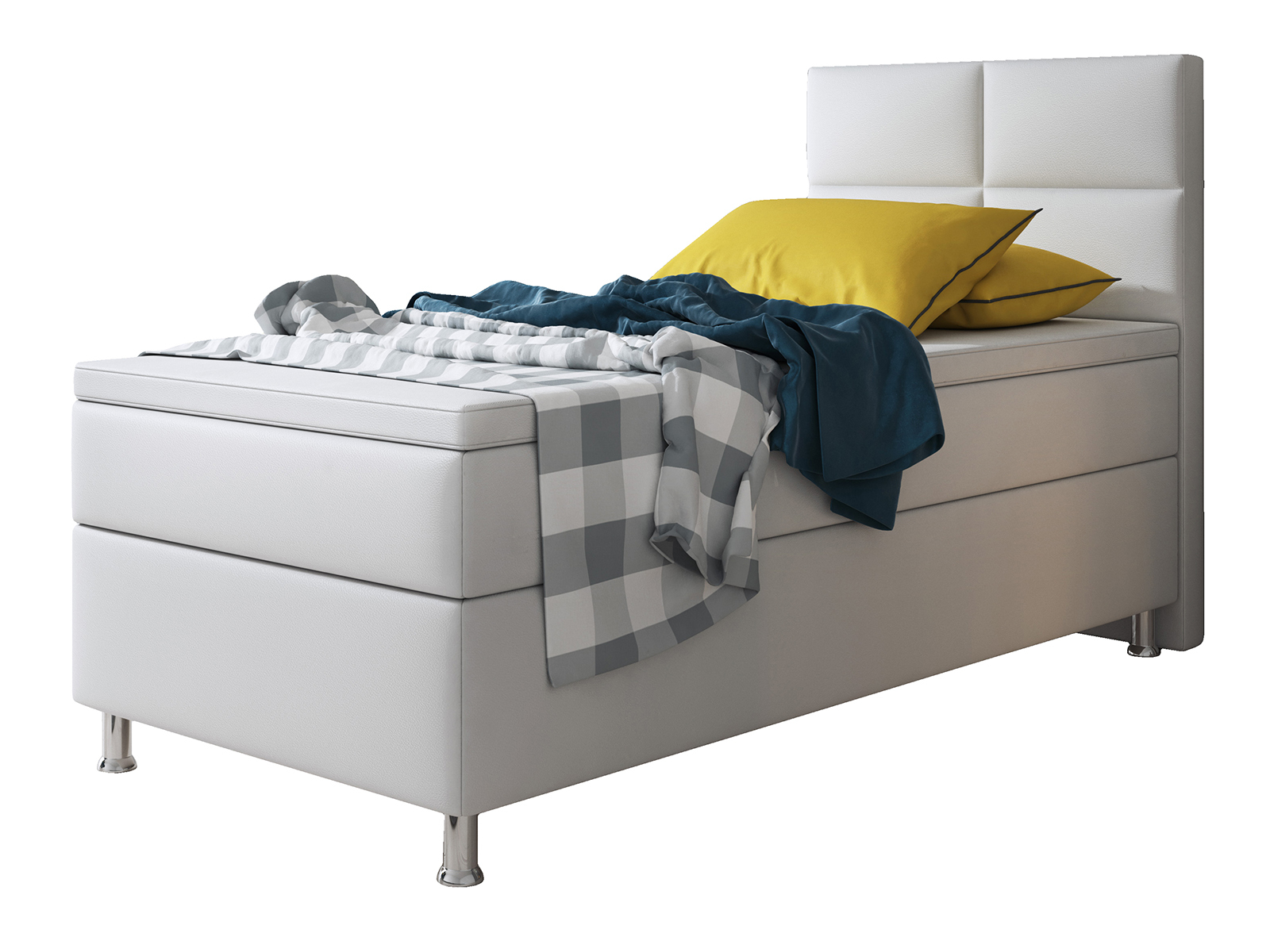 Boxspringbett - weiß - Kunstleder - mit Topper - H3 - 90x200 cm