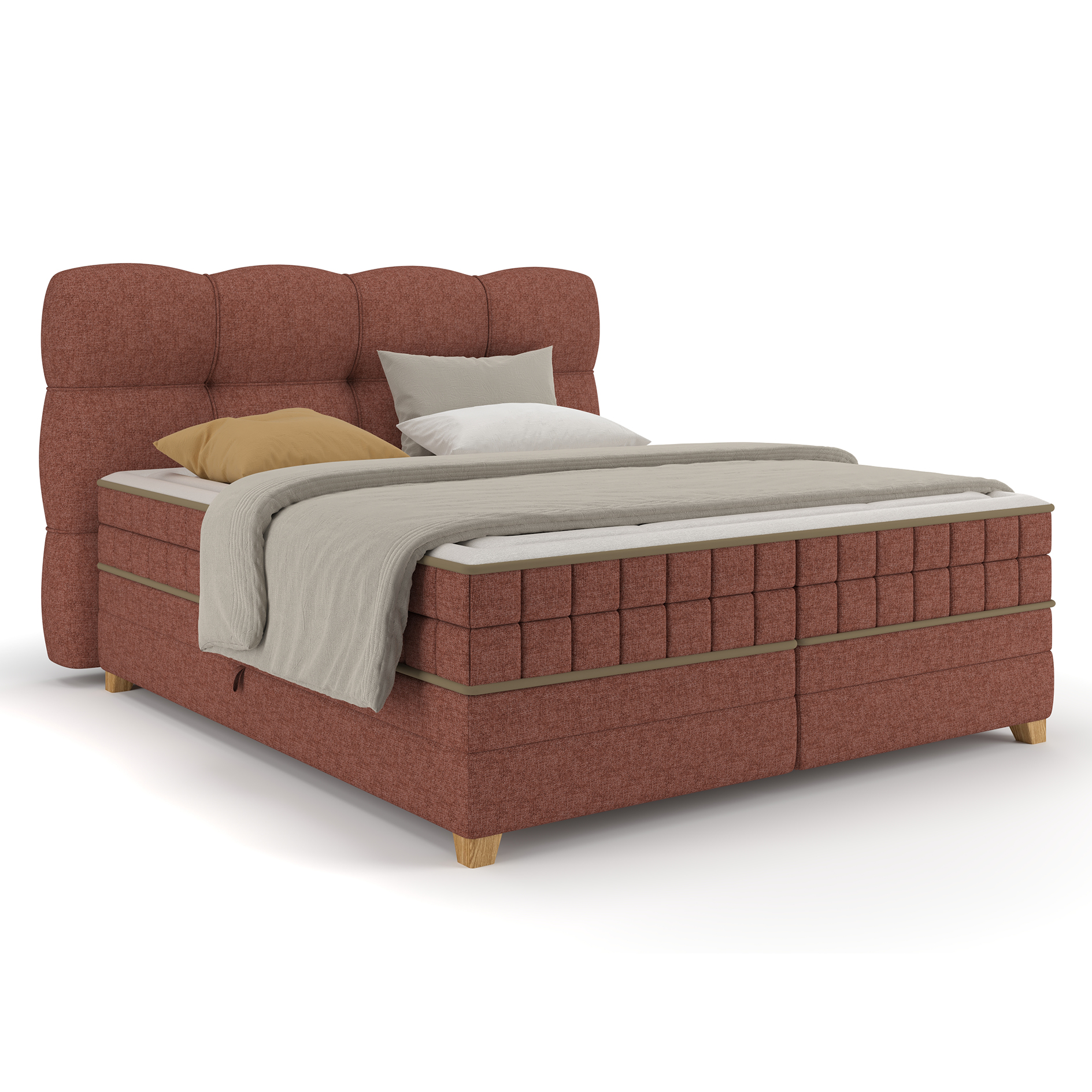 Boxspringbett - ziegelrot - H2/H3 - Bettkasten - 160x200 cm