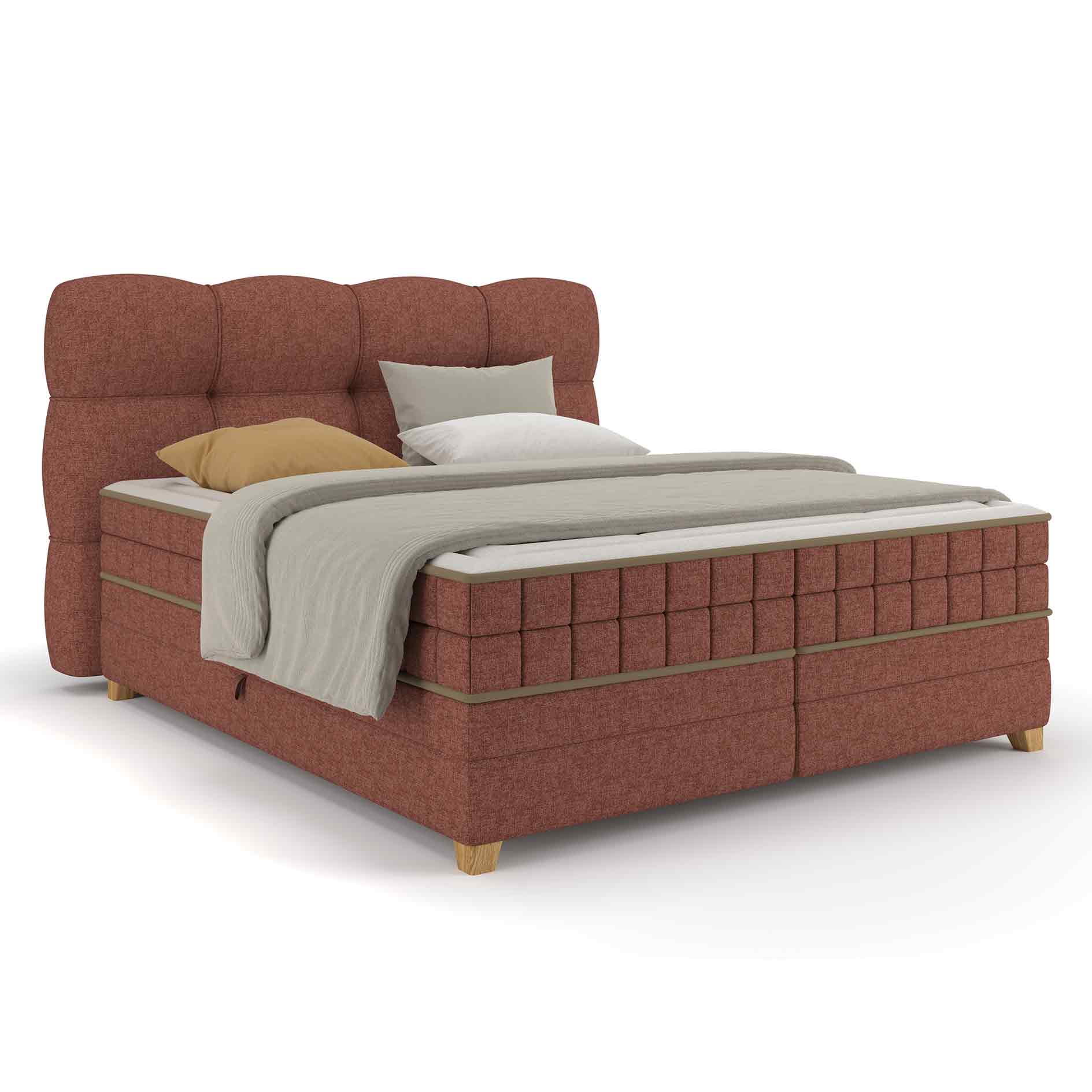 Boxspringbett - ziegelrot - H2/H3 - Bettkasten - 160x220 cm