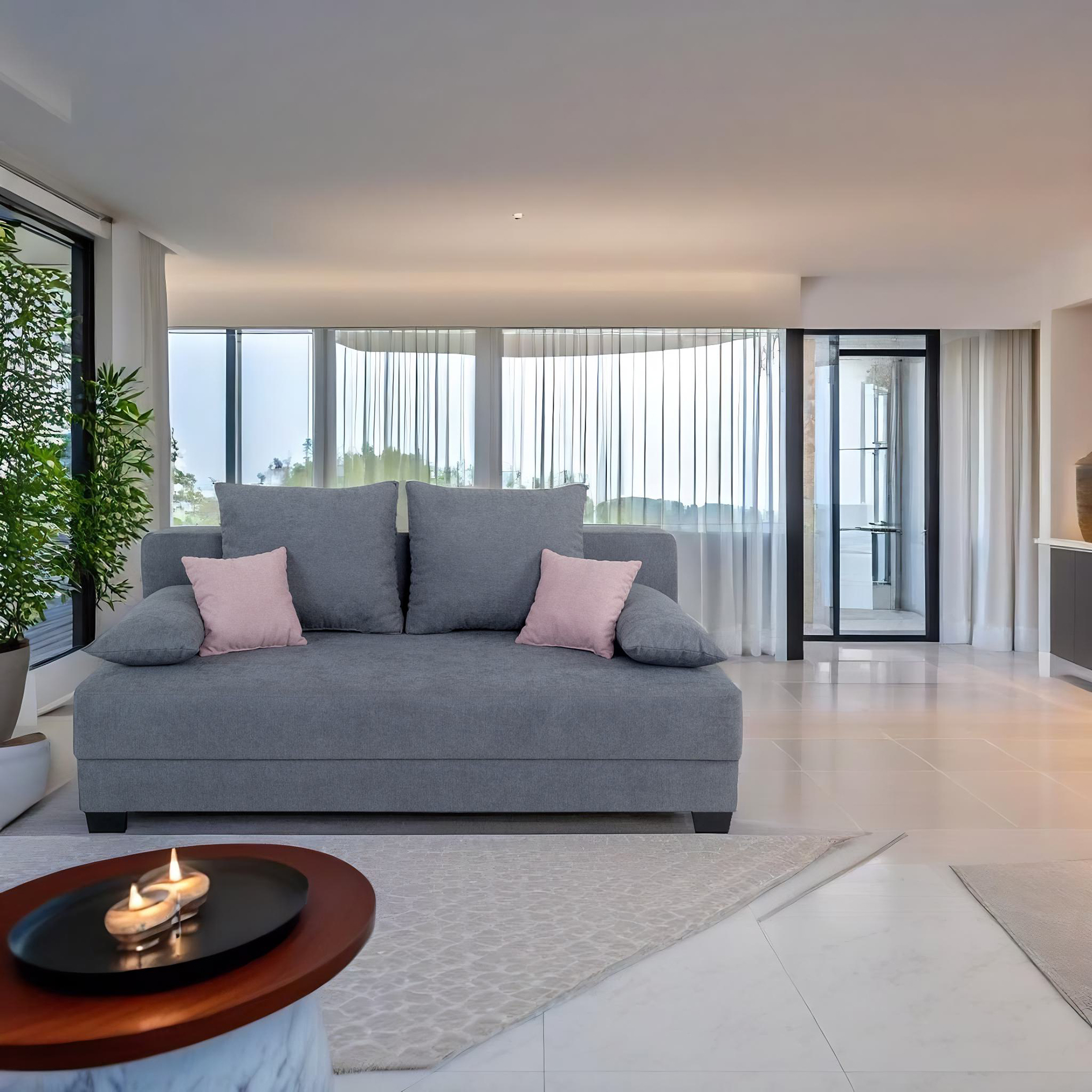 Boxspringsofa - grau - mit Staukasten - Dauerschläfer
