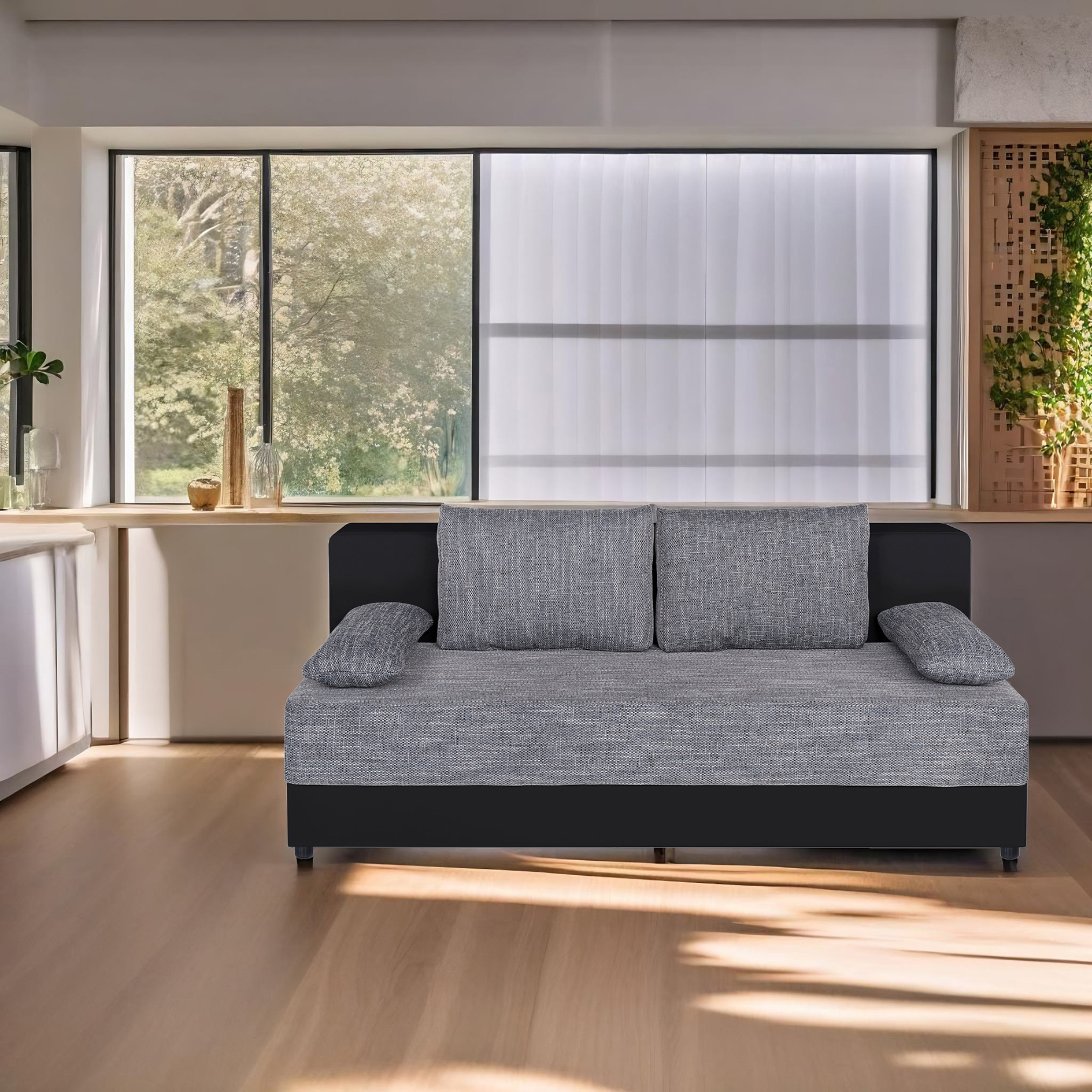 Boxspringsofa - grau-schwarz - Dauerschläfer