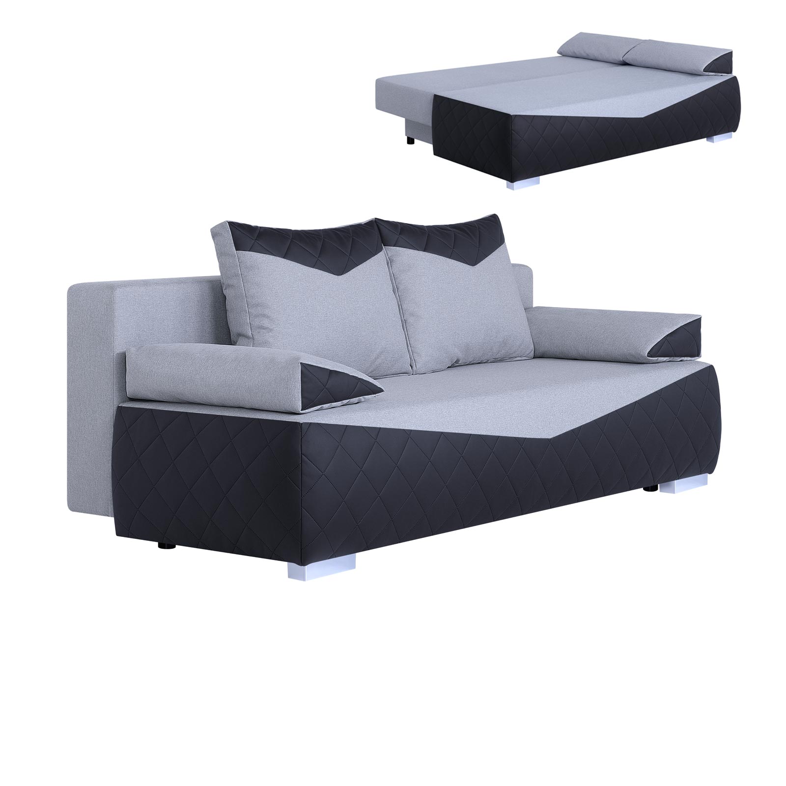 Boxspringsofa - schwarz-silber - Karosteppung - Dauerschläfer