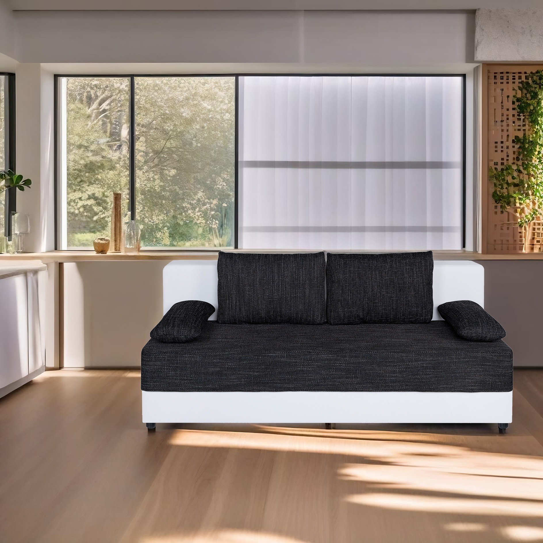 Boxspringsofa - weiß-schwarz - Dauerschläfer