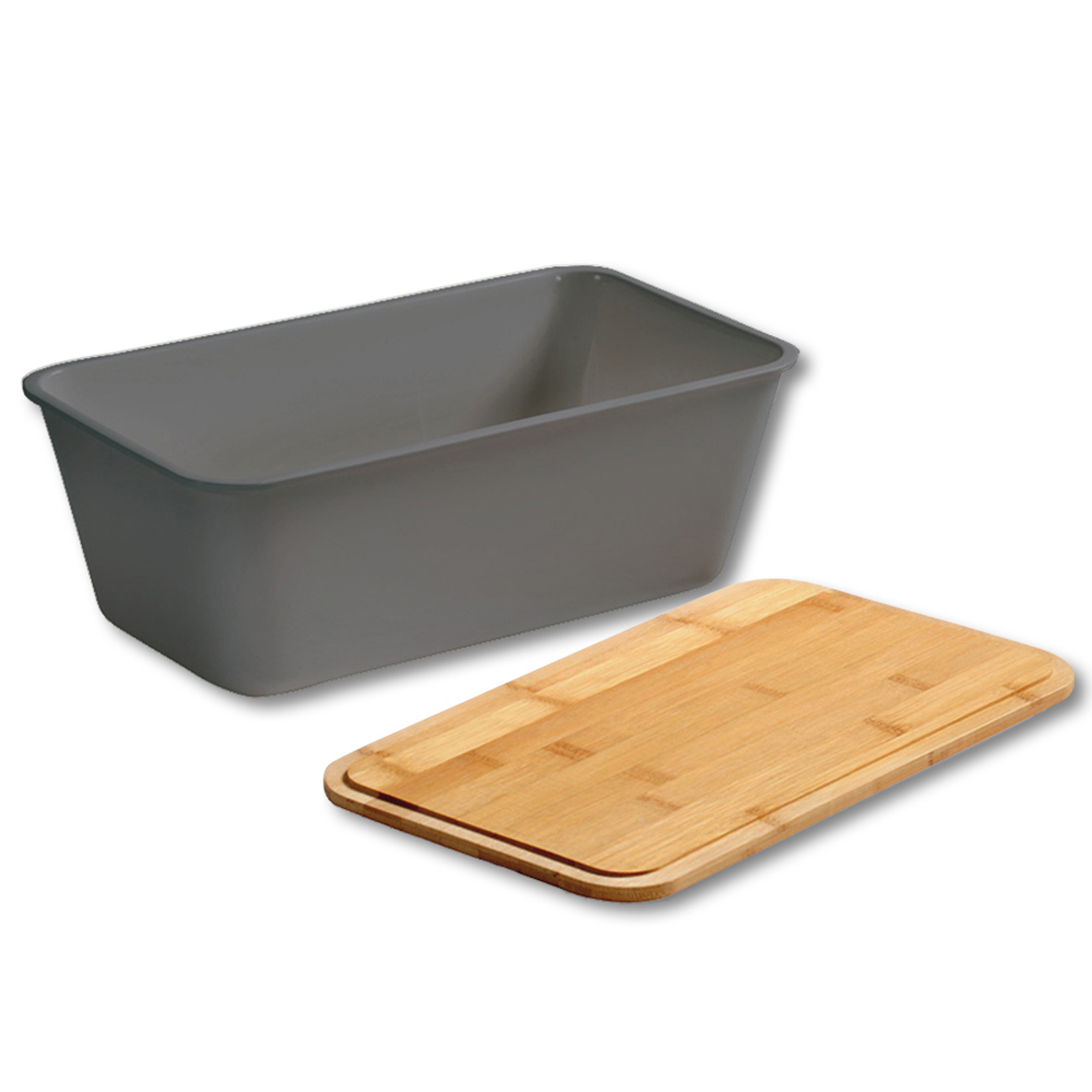 Brotbox - grau - Bambusdeckel - 34,5x20 cm