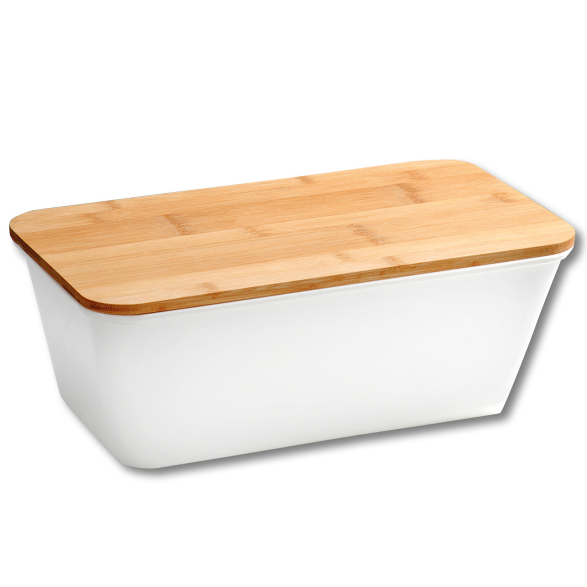 Brotbox - weiß - Bambusdeckel - 34,5x20 cm