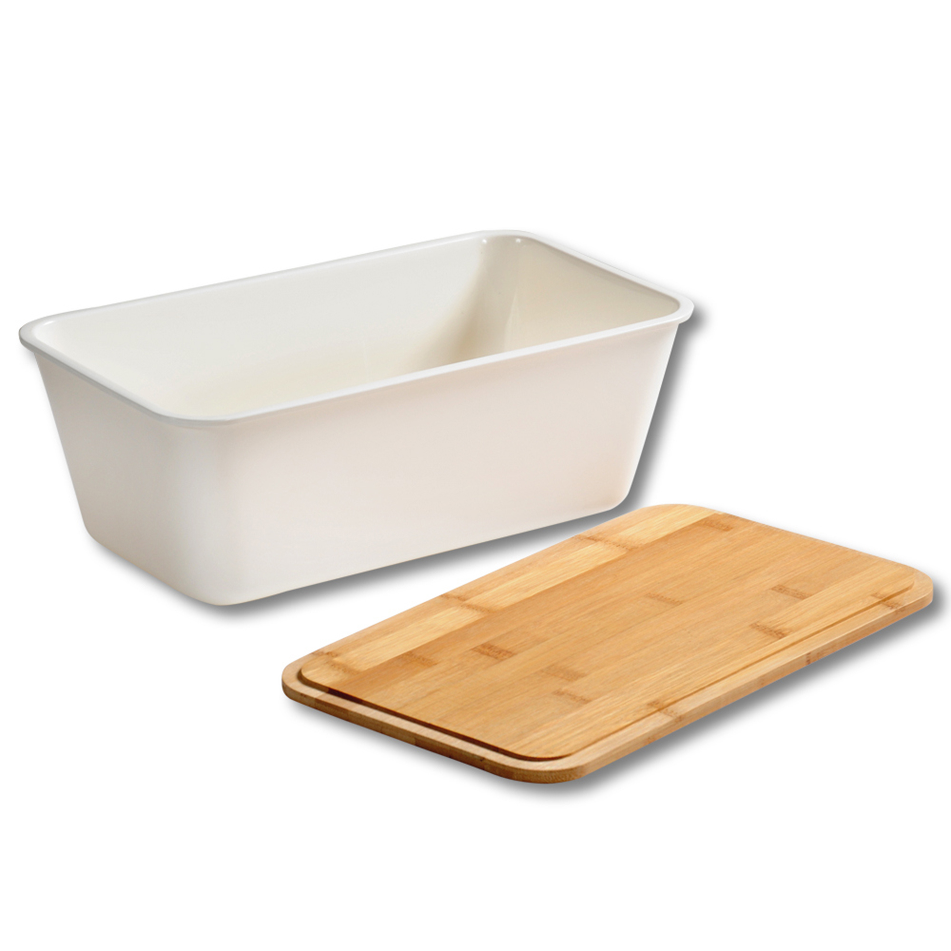 Brotbox - weiß - Bambusdeckel - 34,5x20 cm