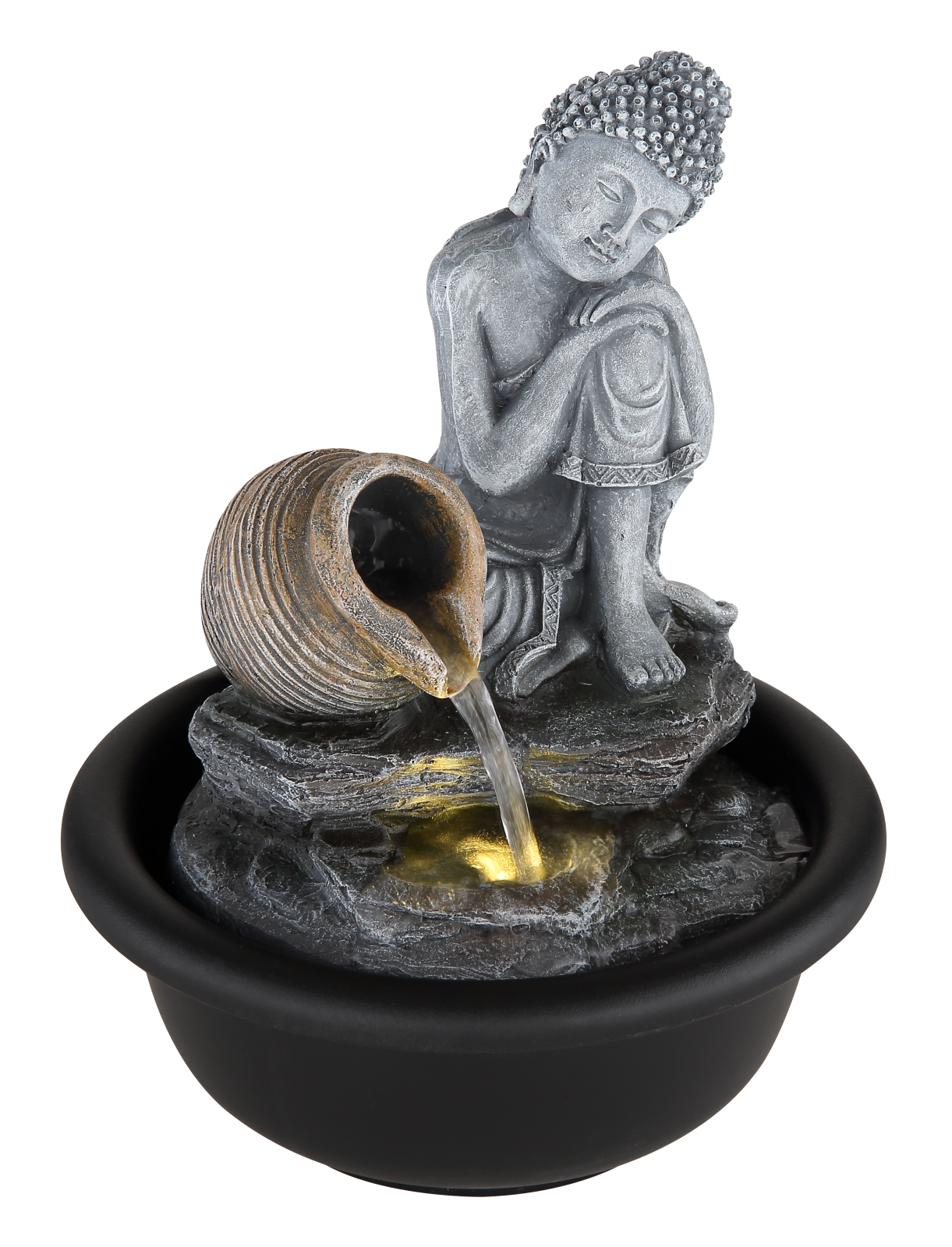 Brunnen - schwarz matt - grau - Buddha