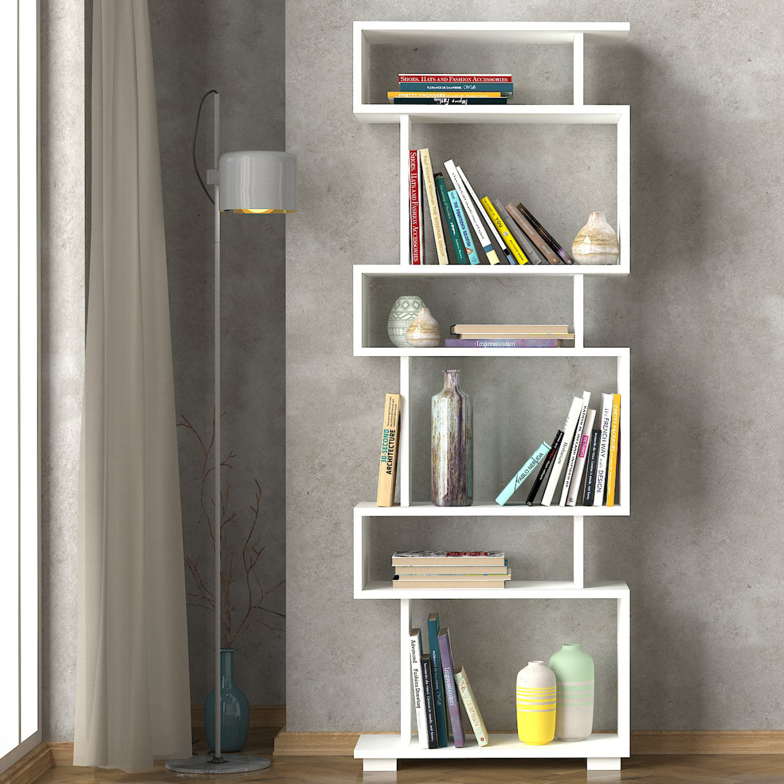 Bücherregal - weiß - 6 Fächer - 60 cm breit