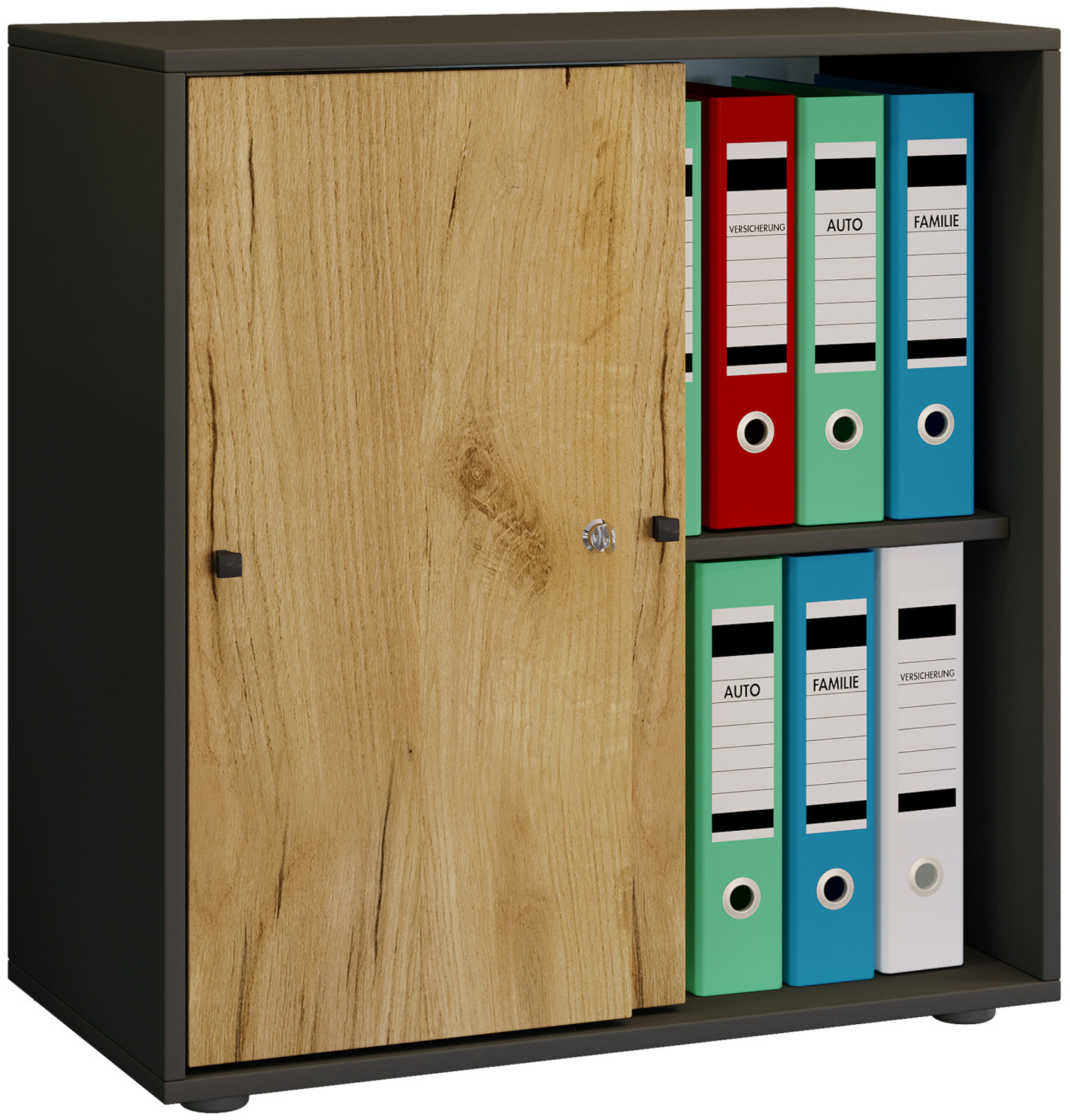 Büroschrank LONA L - Honig Eiche - anthrazit - mit Schiebetüren - 74 cm hoch
