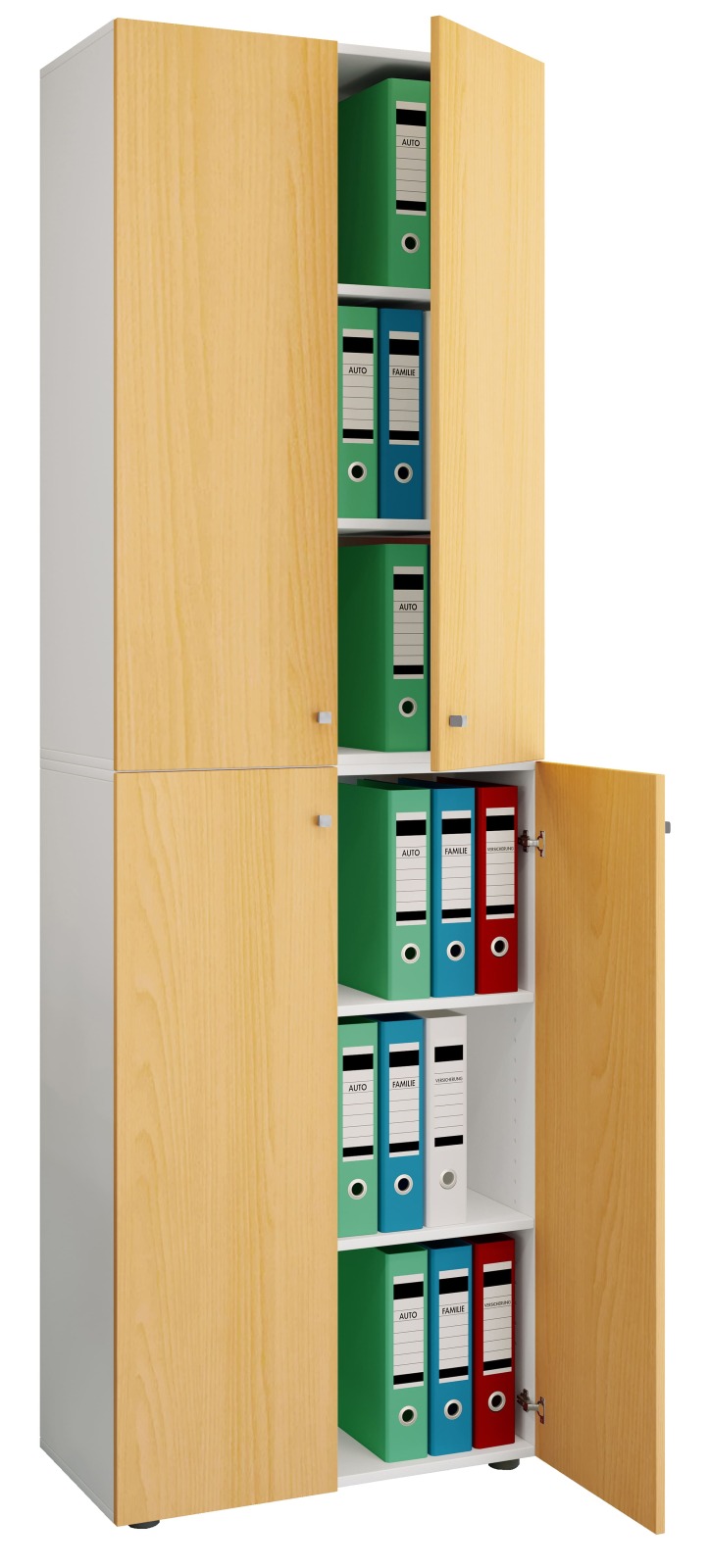 Büroschrank LONA XXL - Buche - weiß - 4 Drehtüren - 6 Fächer