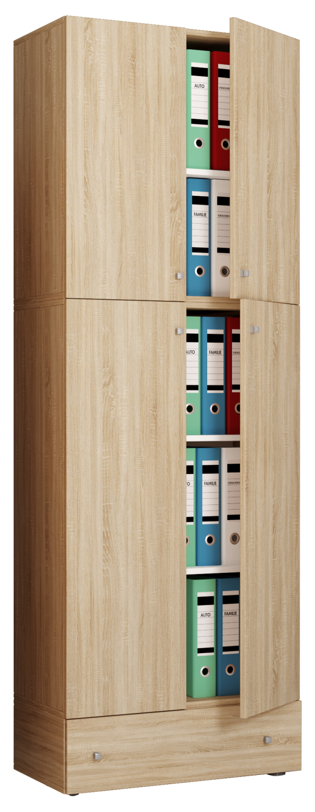 Büroschrank LONA XXL - Sonoma Eiche - mit Drehtüren und Schublade - 200 cm hoch