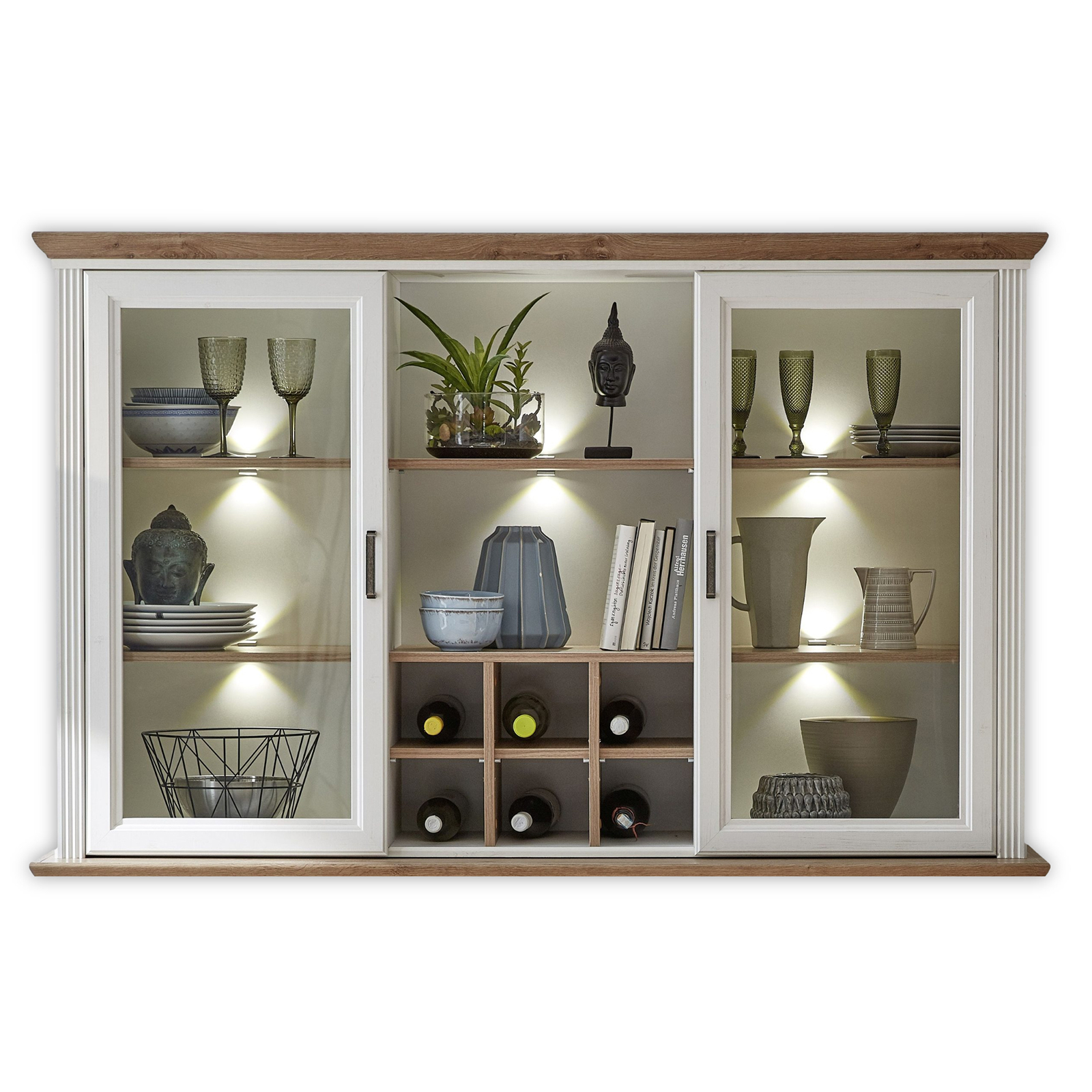 Buffet-Aufsatz - Pinie hell - Artisan Eiche - mit LED-Beleuchtung