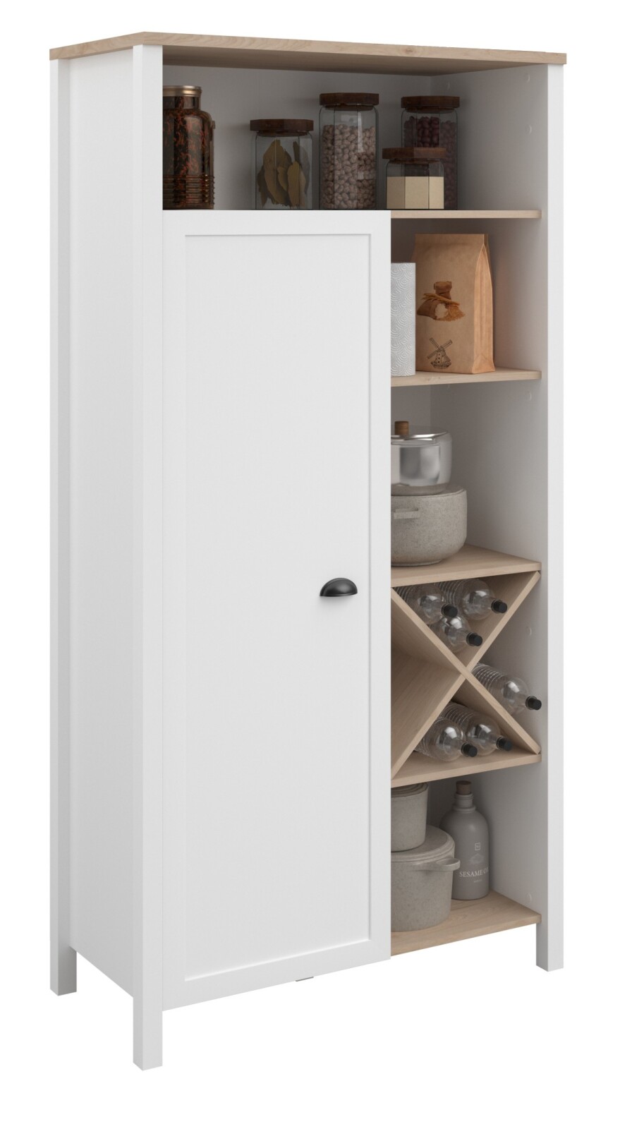 Buffetschrank COTTAGE 11 - weiß - Eiche - mit Flaschenregal