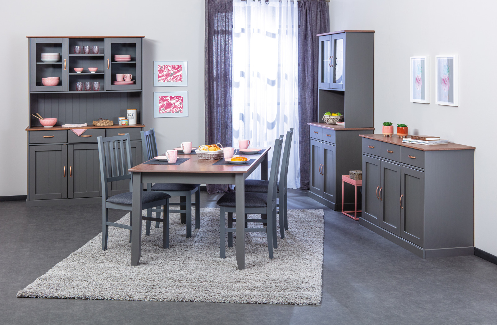 Buffetschrank LUZERNA - grau-sepiabraun - Kiefer massiv