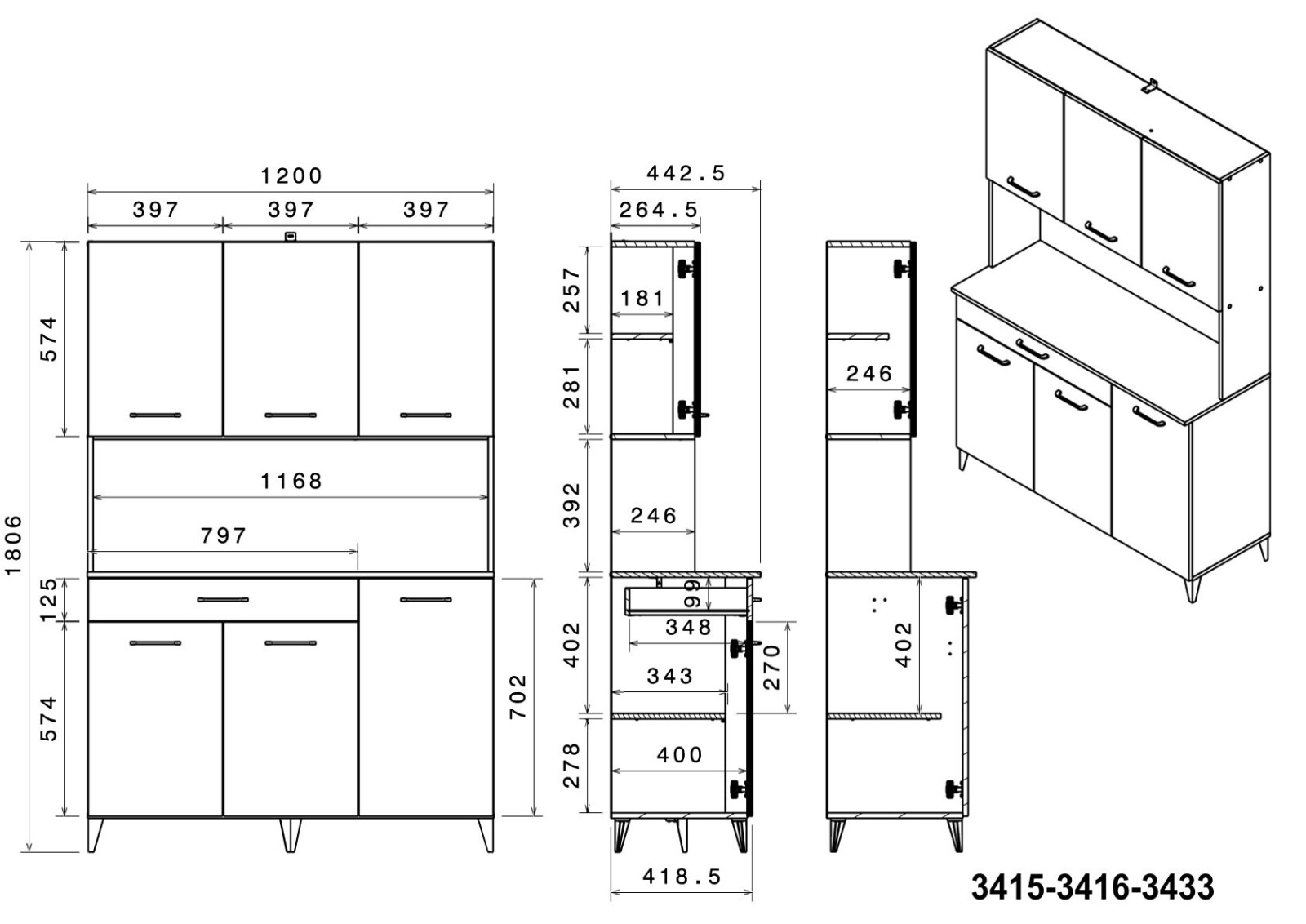 Buffetschrank MALICE 11 -  Betonoptik hell - weiß - 120 cm