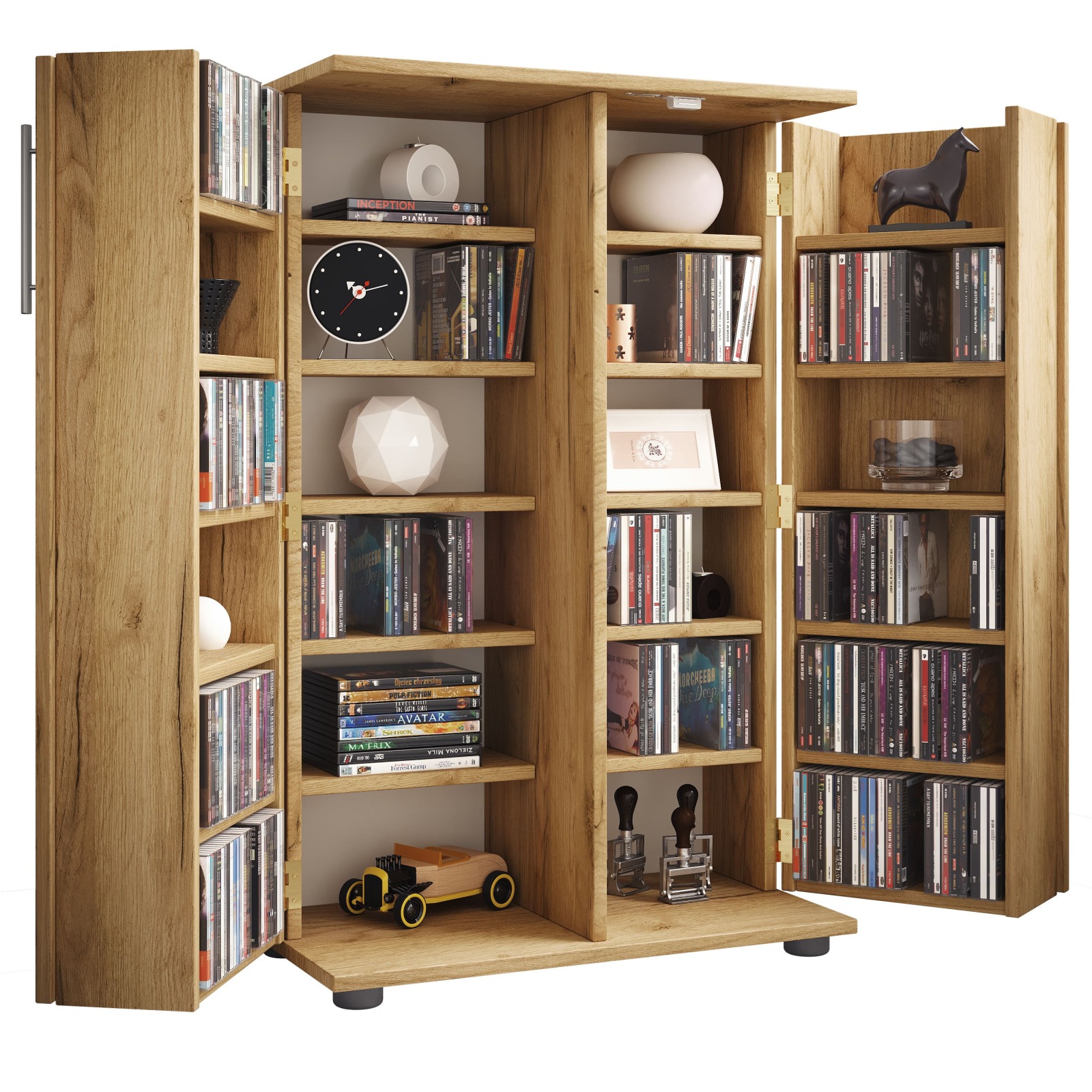 CD-DVD-Regal ENGALO XL - Honig Eiche - abschließbar - 60x93 cm