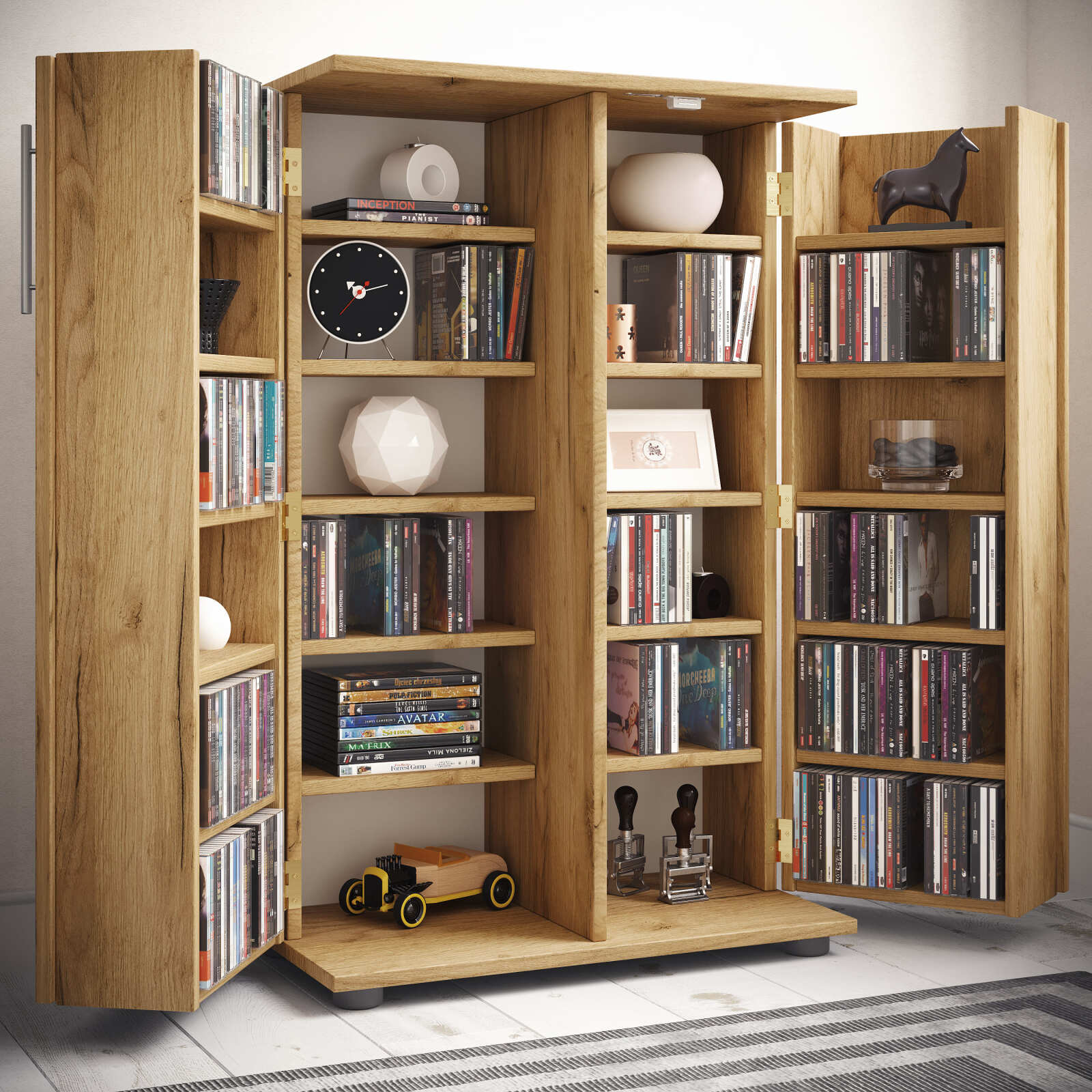 CD-DVD-Regal ENGALO XL - Honig Eiche - abschließbar - 60x93 cm