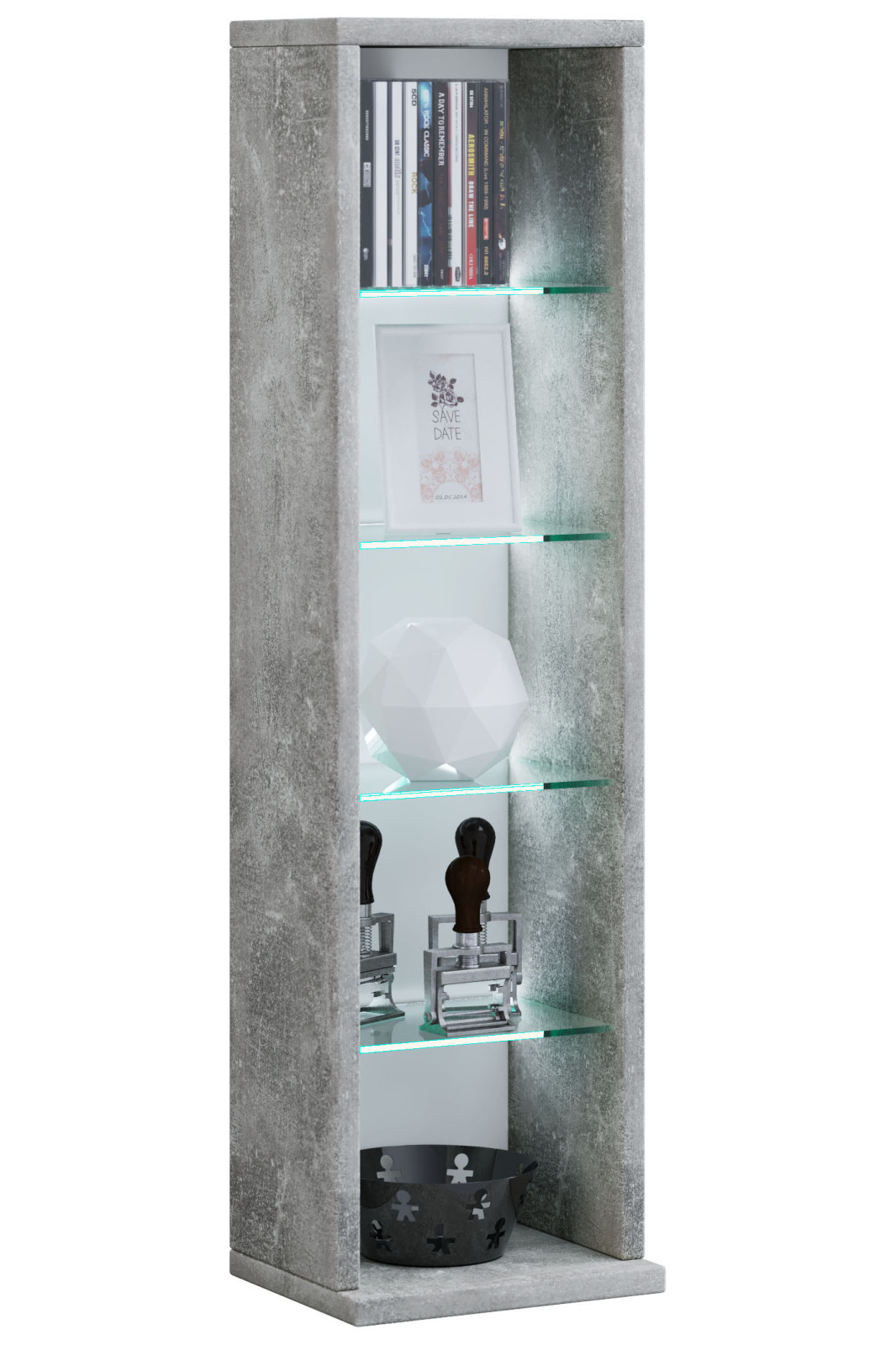 CD-DVD-Regal RASATO L - Beton-Optik - 77 cm hoch