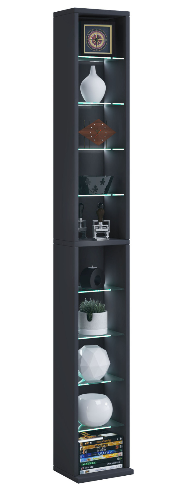 CD-DVD-Regal RASATO XL - schwarz - 152 cm hoch