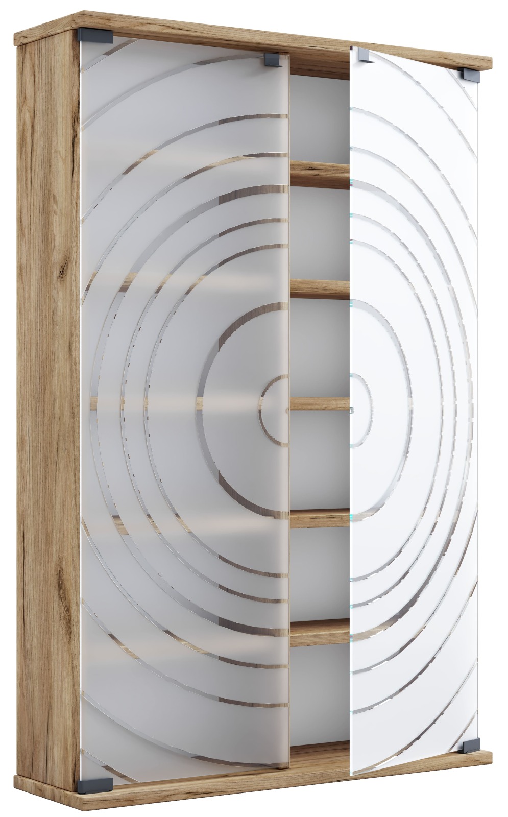 CD-DVD-Regal TILANO L - Honig Eiche - Milchglastüren - 60 cm breit