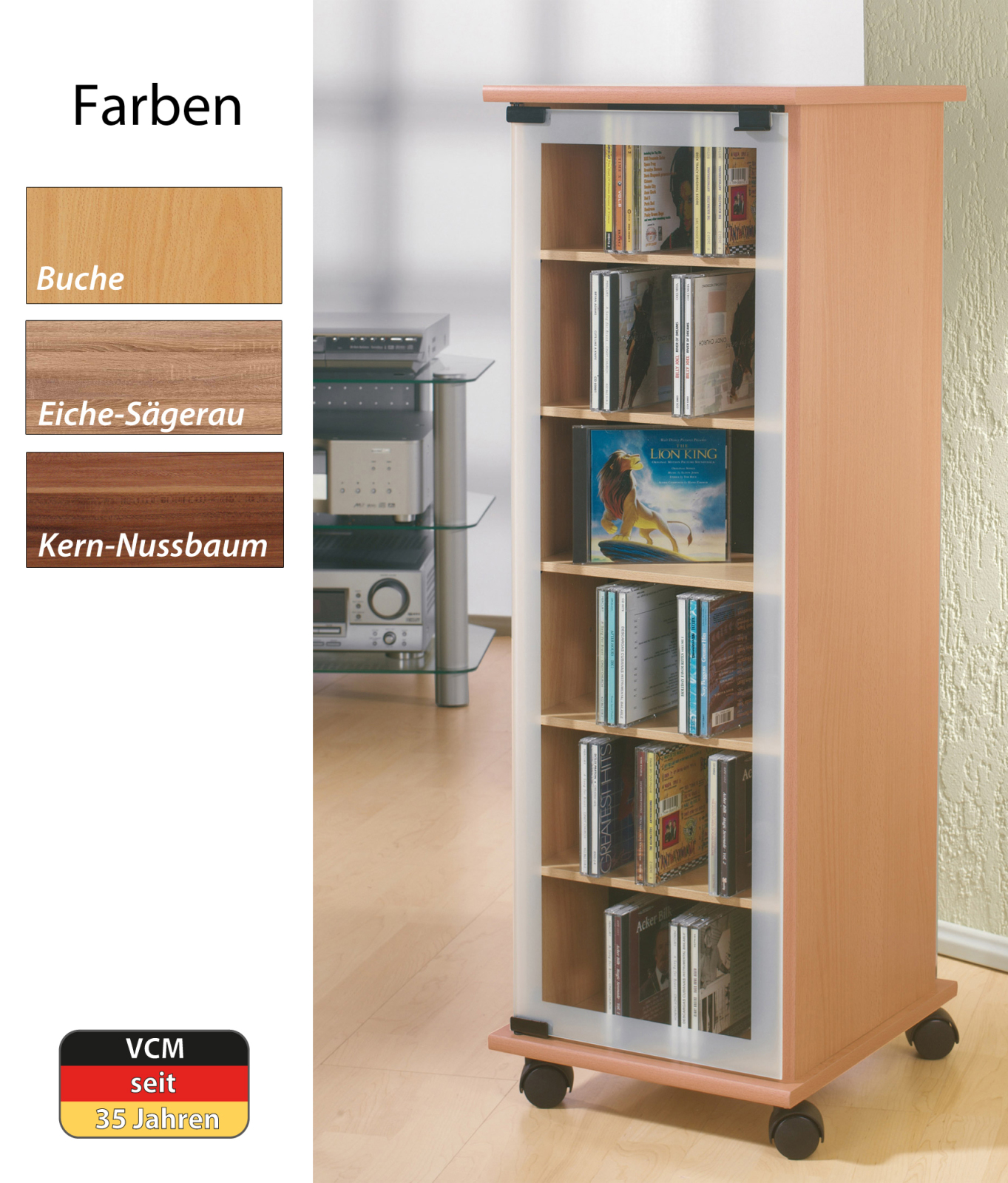 CD-Regal - Kern-Nussbaum - 31 cm breit - für 300 CDs