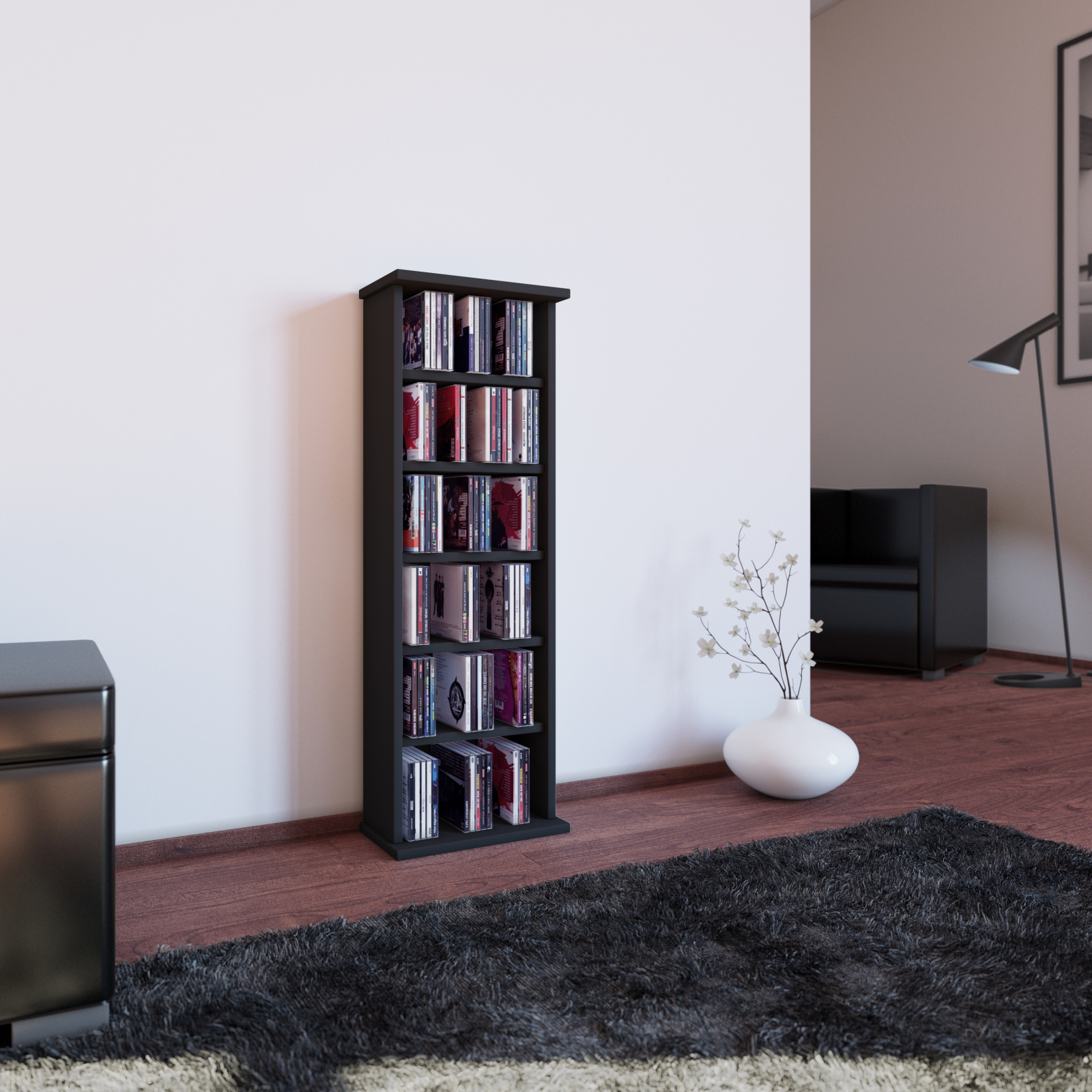 CD-Regal - schwarz - 31 cm breit - für 150 CDs