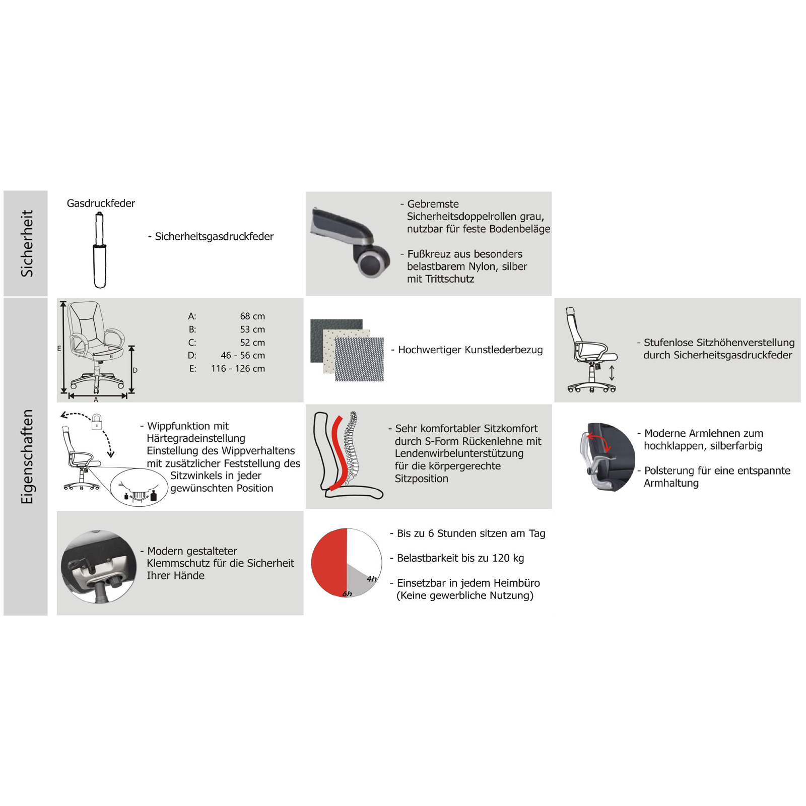 Chefsessel - schwarz-grau - Lederoptik - höhenverstellbar - gepolsterte Armlehnen